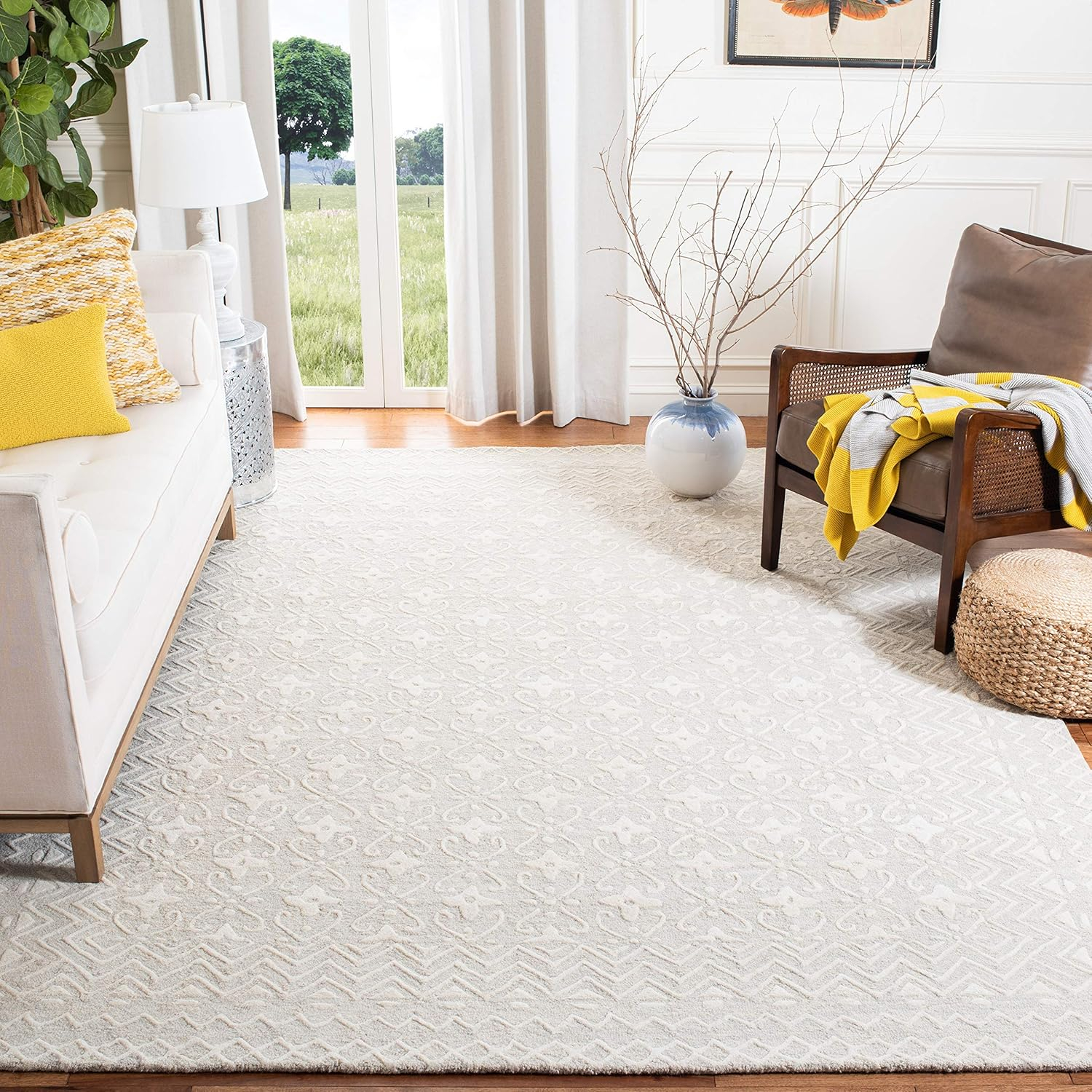 SAFAVIEH Blossom Azura Geometric Wool Area Rug, Grey/Ivory, 11' x 15'
