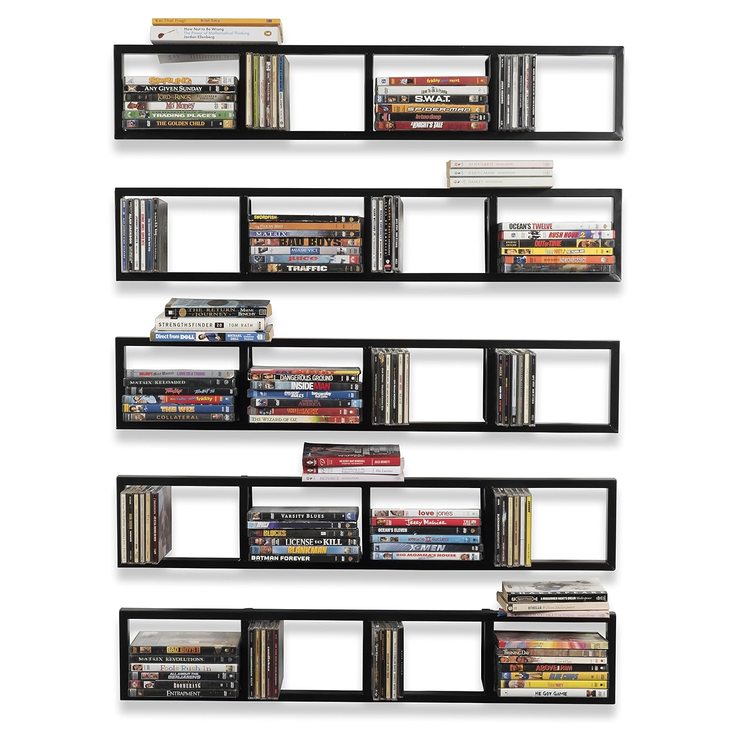 Set of 5 Video Game Rack,Wall Mount CD DVD Storage Shelf, 34 Inch Media Storage Rack Metal Floating Shelf Black,CD Rack