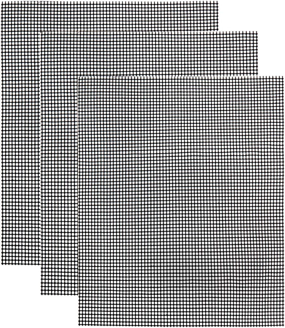 Grill Mesh Mat- Non-Stick Cooking Mats for Grilled Vegetables/Fish/Fajitas/Shrimp, Grilling Sheet Liner, Reusable Grill Accessories - Use on Gas, Charcoal, Electric Barbecue (set of 3, black)