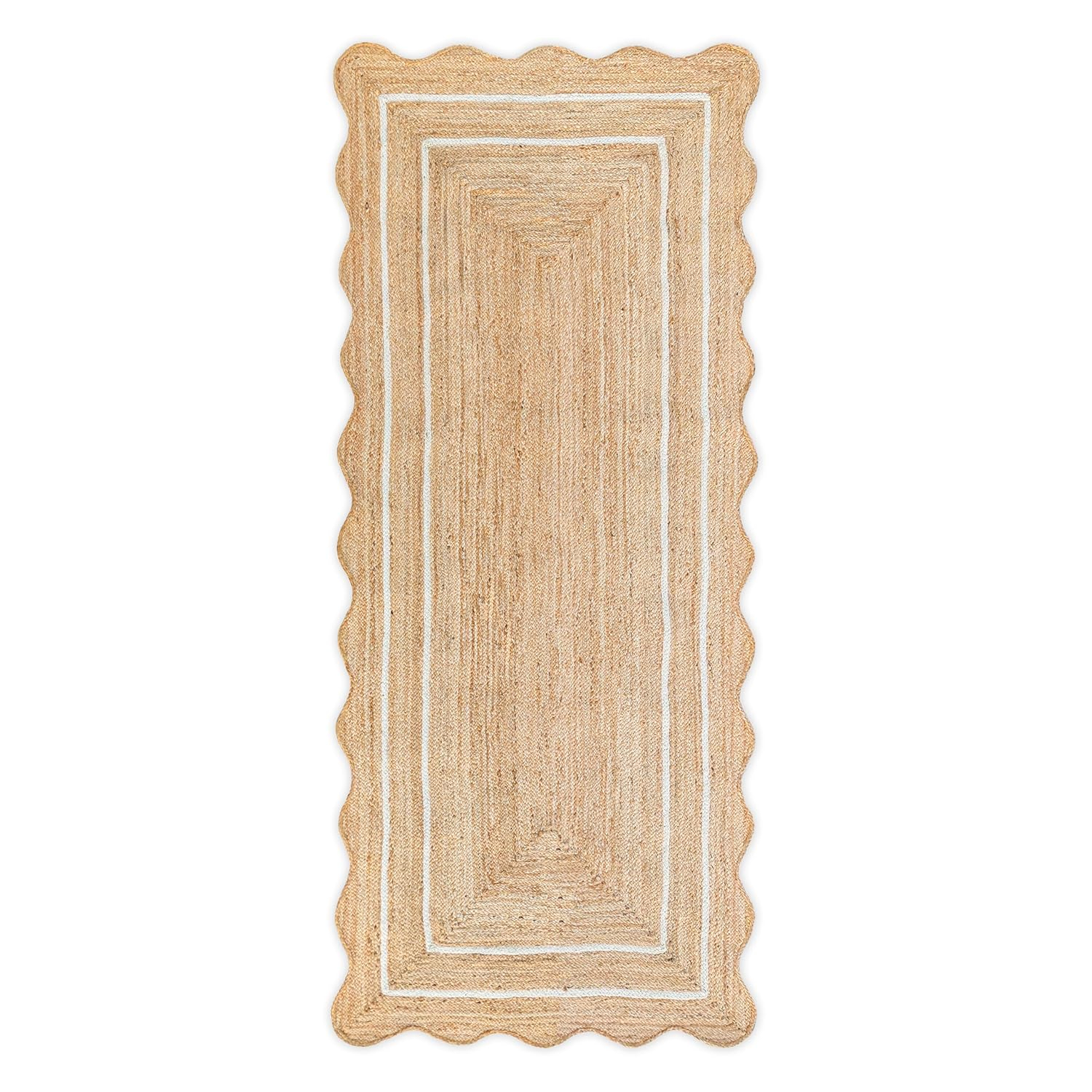 Weaving Village Wave Scalloped Natural Jute Rug Boho Jute Rug Entryway Runner Rug Farmhouse Scallop Rug, Off White (2'x6')