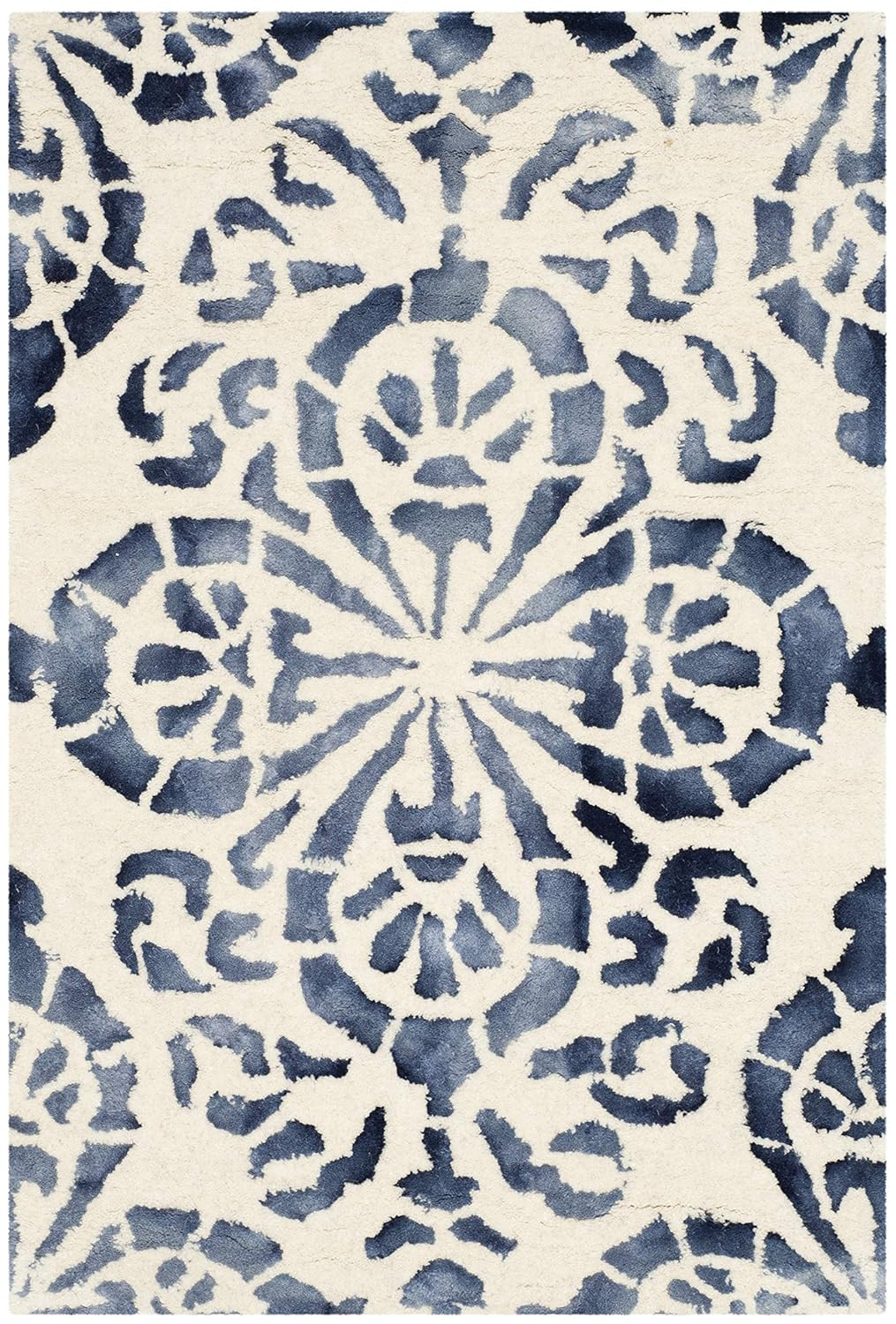 SAFAVIEH Dip Dye Collection 2' x 3' Ivory / Navy DDY719P Handmade Premium Wool Accent Rug