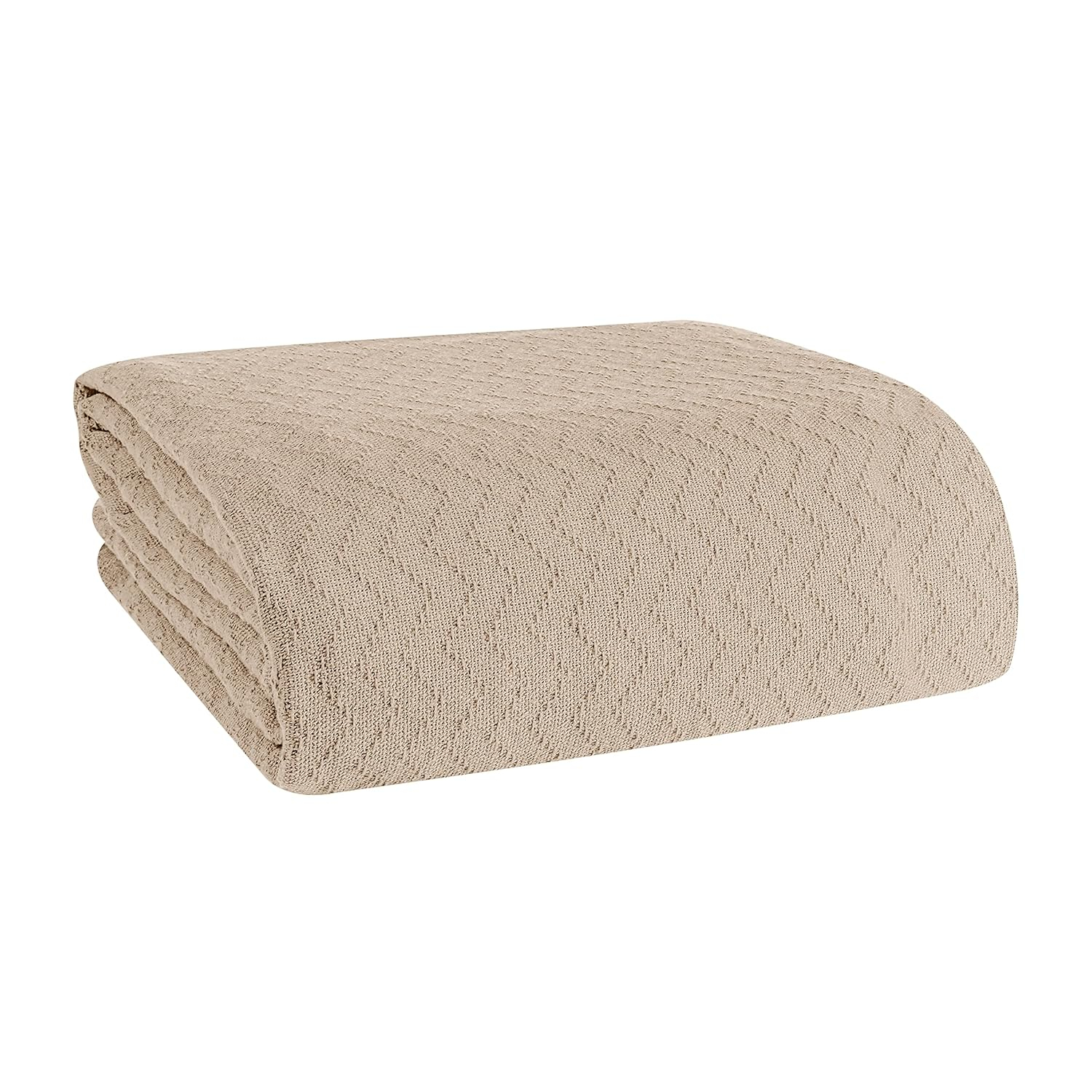 BELIZZI Home 100% Cotton Bed Blanket, Breathable Thermal Blanket Twin Size, Soft Chevron Thermal Blanket 60"x90", Cotton Bed Blanket, Perfect for Layering Any Bed for All Season, Beige