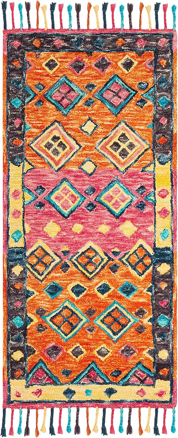 Rustic-Chic Tribal Art Red Round Wool Area Rug, 95 in