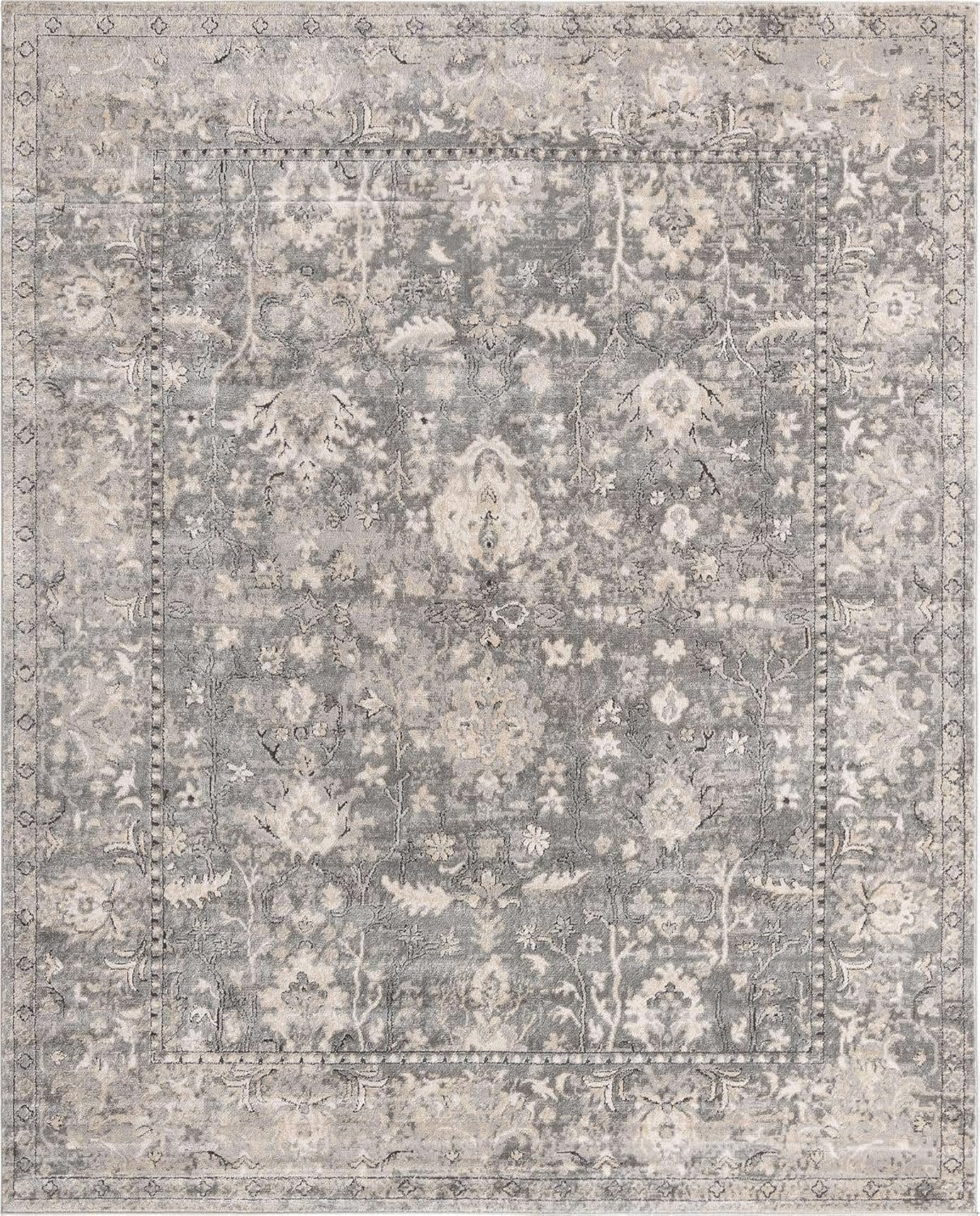 Unique Loom Portland Collection Bohemian Vintage Inspired Tone-on-Tone Design Area Rug (8' 0 x 10' 0 Rectangular, Gray/ Ivory)