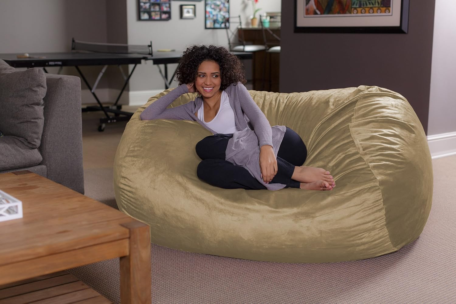 Sofa Sack Bean Bag Lounger - Plush Bean Bag Sofas with Super Soft Microsuede Cover - XL Memory Foam Stuffed Lounger Chairs for Kids, Adults, Couples - Jumbo Bean Bag Chair Furniture 6 Feet - Camel