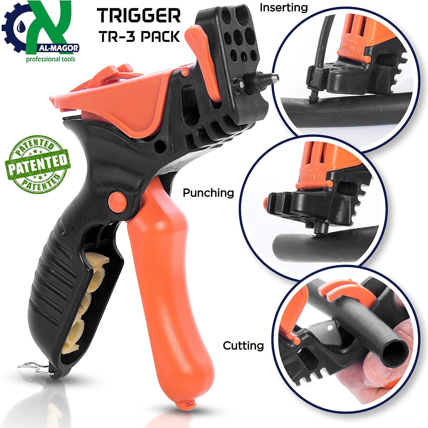 Trigger TR-3, 3 in 1 Garden Drip Irrigation Hole Punch Tool Multitask Punching Cutting Inserting Drip Irrigation Tool, 3mm Punch Tip, Blade for Cutting, Insertion Tool for Dripper 350030-P