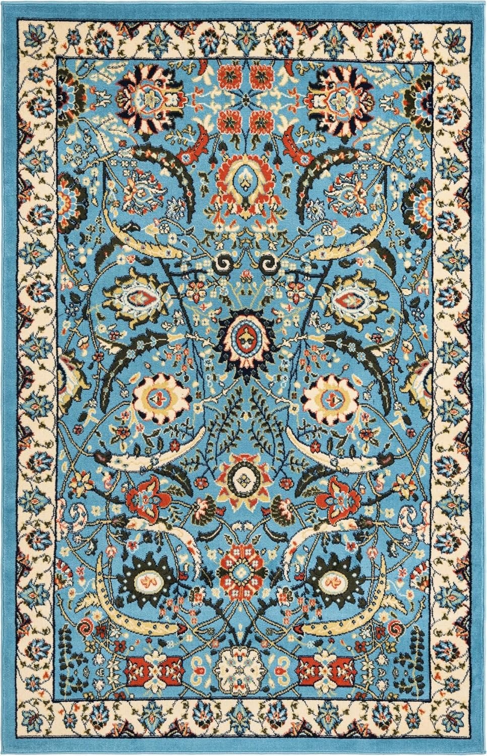 Unique Loom Cape Cod Espahan Rug Blue/Black 5' 3" x 8' Rectangle Floral Traditional Perfect For Living Room Bed Room Dining Room Office