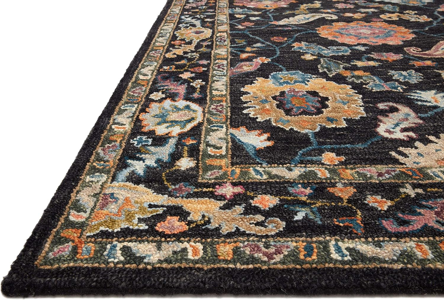 Loloi Padma 2'-0" x 5'-0" Accent Rug in Black/Multi - Vintage Inspired Area Rug, Abstract Rug with Thick Pile, Neutral Wool Area Rug for Living Room, Dining Area, Bedroom, Home Office
