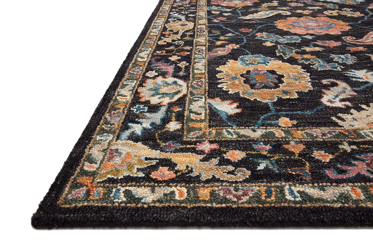 Loloi Padma 2'-0" x 5'-0" Accent Rug in Black/Multi - Vintage Inspired Area Rug, Abstract Rug with Thick Pile, Neutral Wool Area Rug for Living Room, Dining Area, Bedroom, Home Office