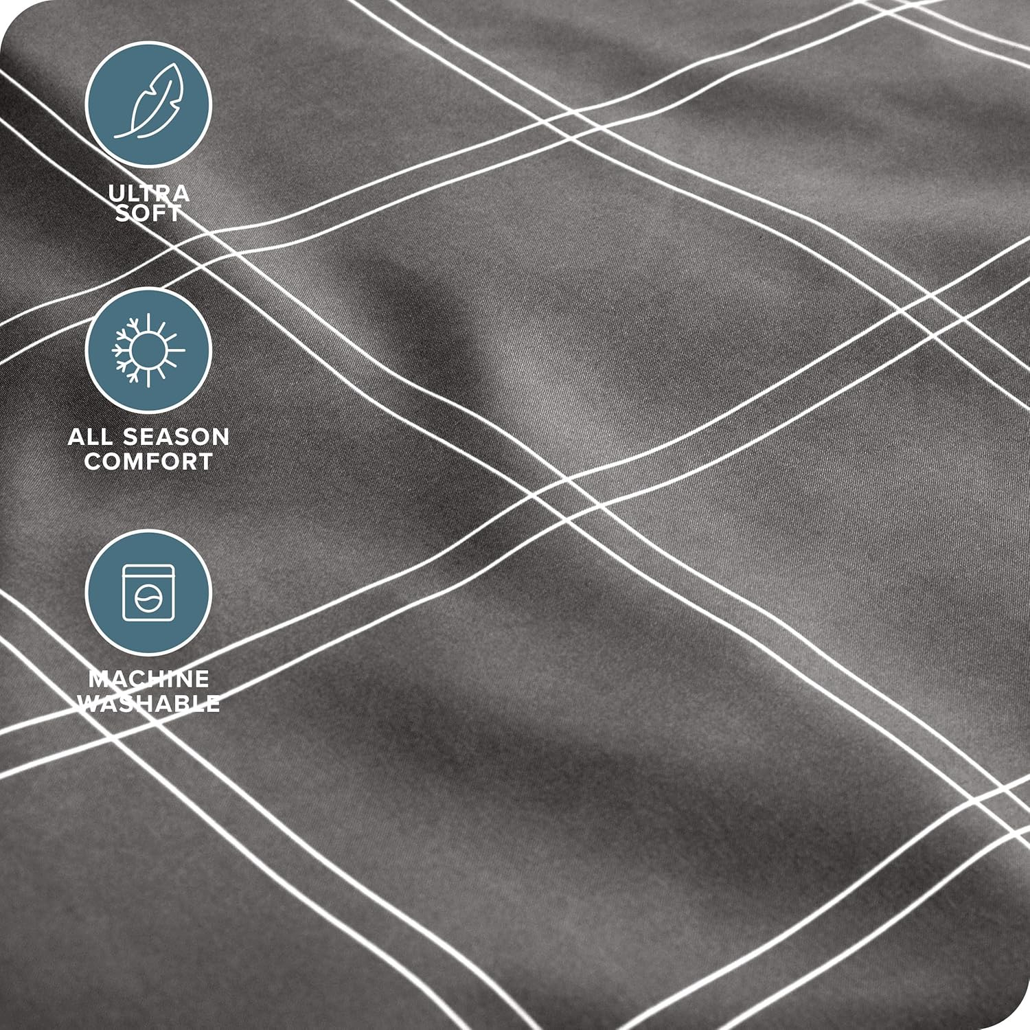 Bare Home Ultra-Soft Sheet Set - Premium 1800 Collection - Deep Pockets - 4-Pieces - King, Modern Plaid - Gray/White