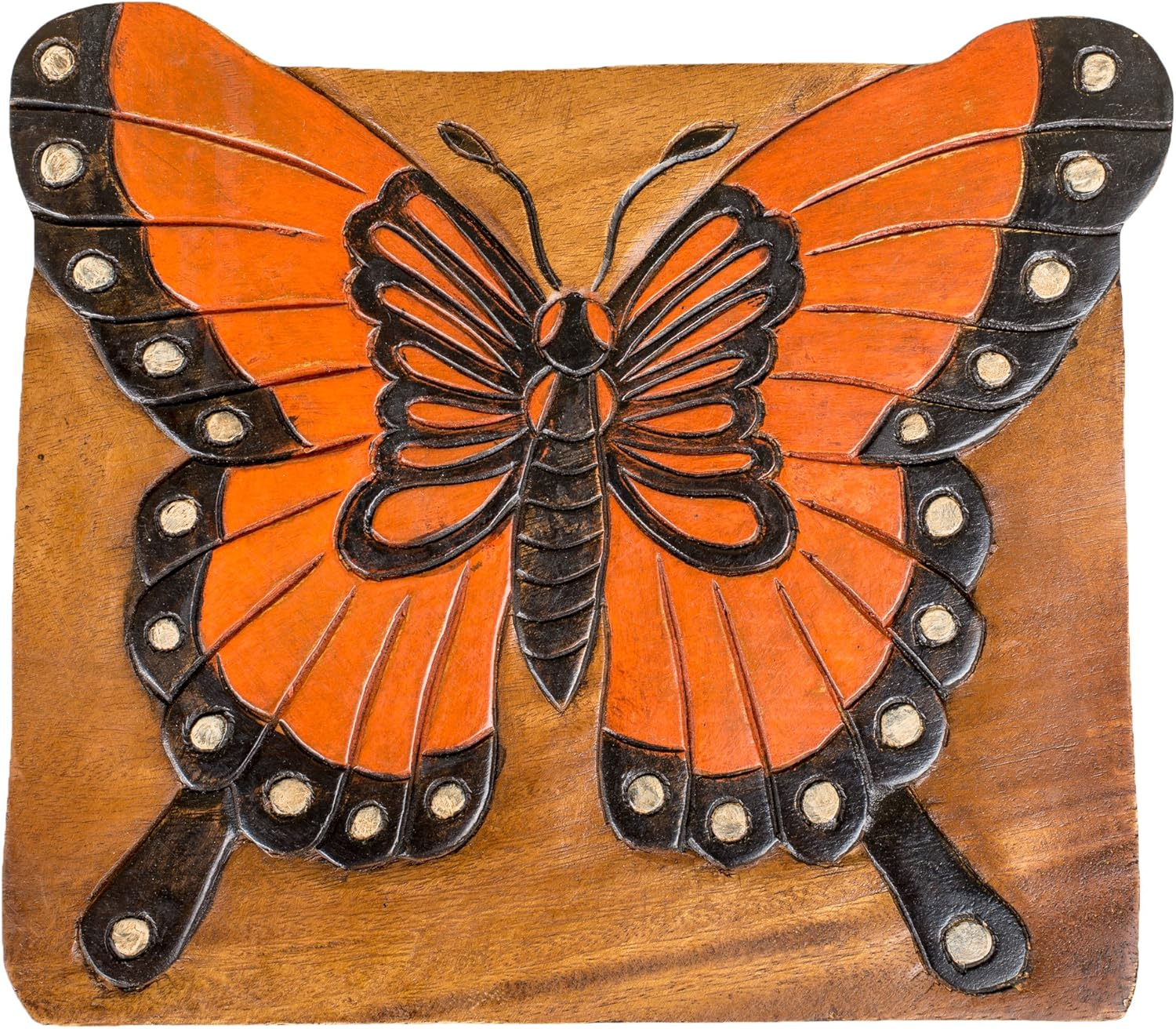 Monarch Butterfly Hand Carved Acacia Hardwood Decorative Short Stool