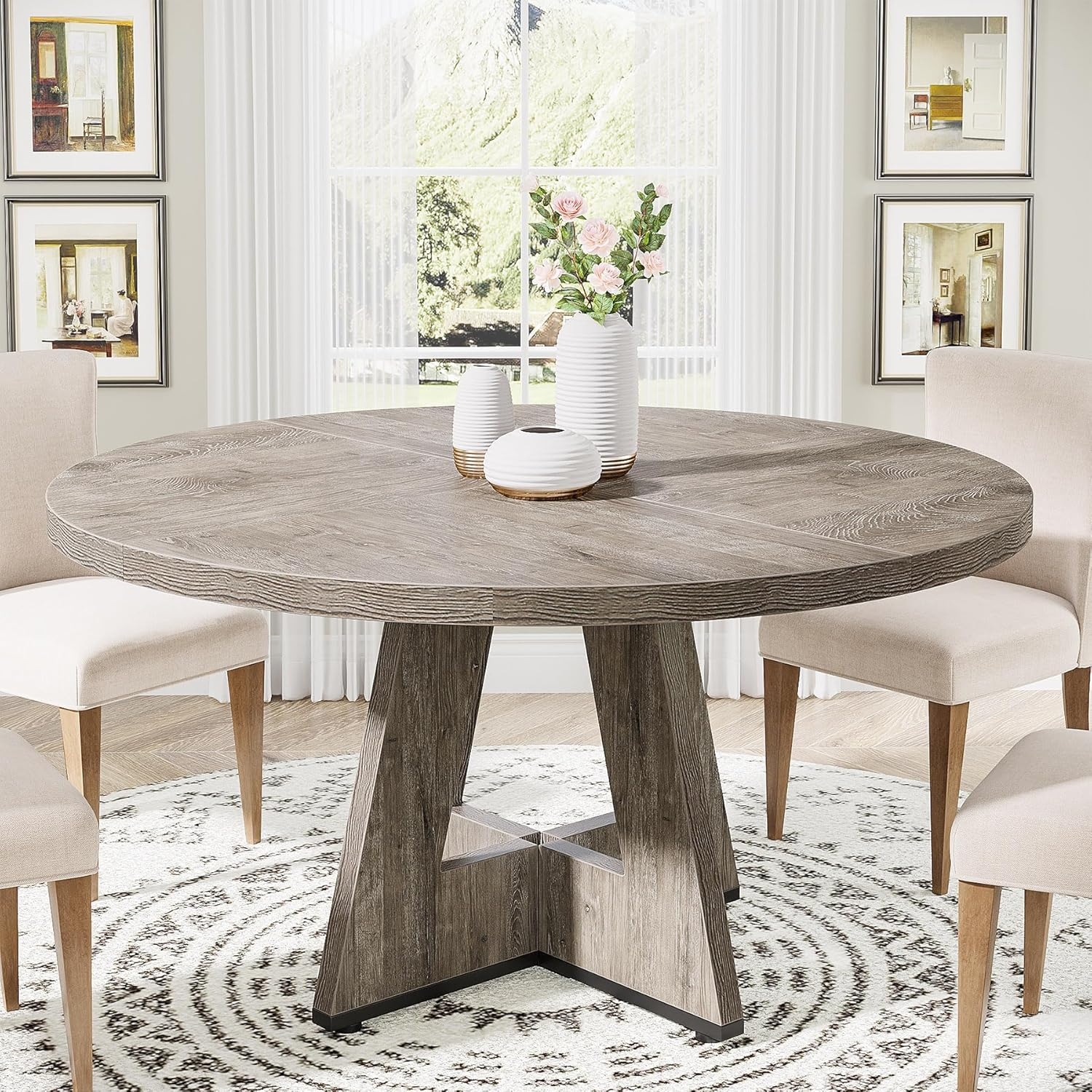 47-inch Round Dining Table Wood Dinner Table for 4-6 People Grey