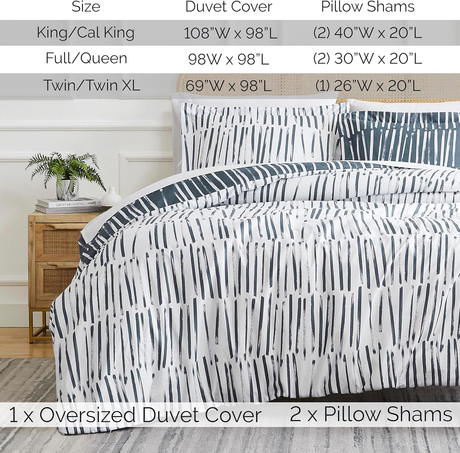Southshore Fine Living, Inc. Spirit Collection Oversized King Duvet Cover Set, Printed Duvet Cover 3-Piece, Two Matching Shams (108 in Wide x 98 in Long), Charcoal, King/California King