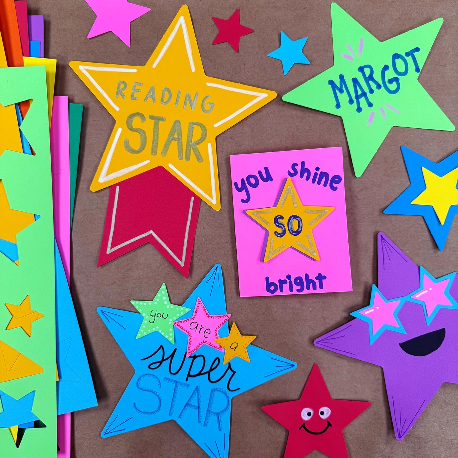 240 Pieces Star Cutouts, 2-Sided US Made Card Stock Punch Out Multicolor Stars for Bulletin Boards, Classroom Decor, Back to School DIY Craft Projects, Party Decoration, Hollywood Themed Events