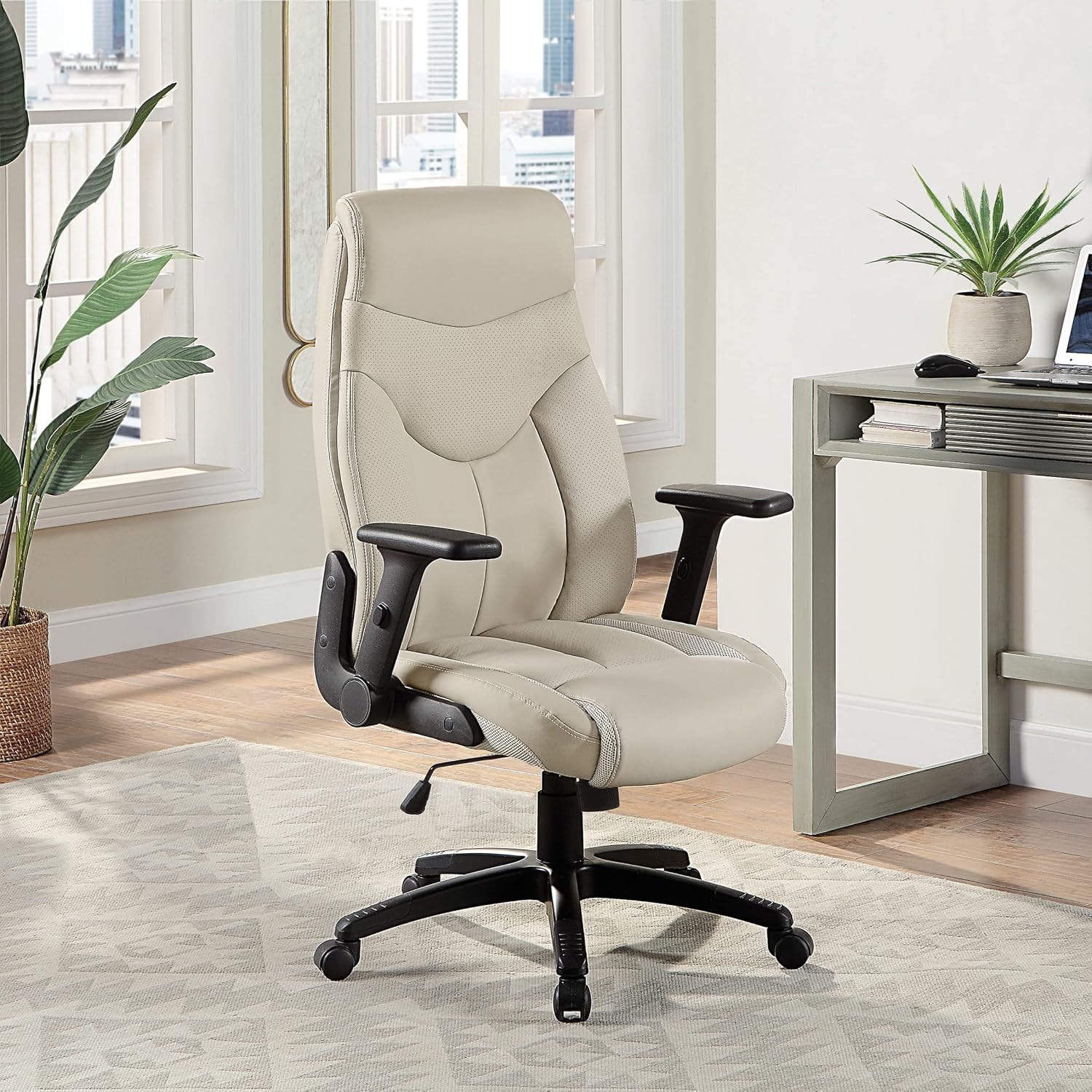 Executive High Back Taupe Gray Bonded Leather Office Chair