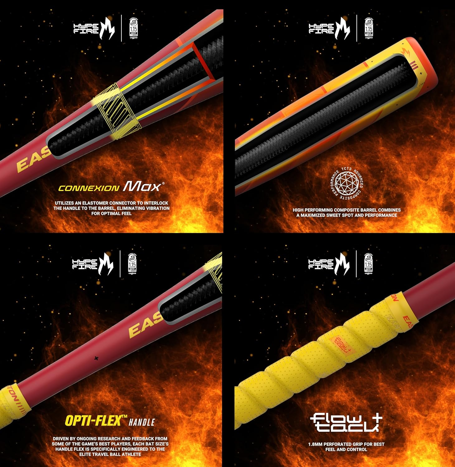 Easton Hype Fire Red and Yellow Composite Baseball Bat