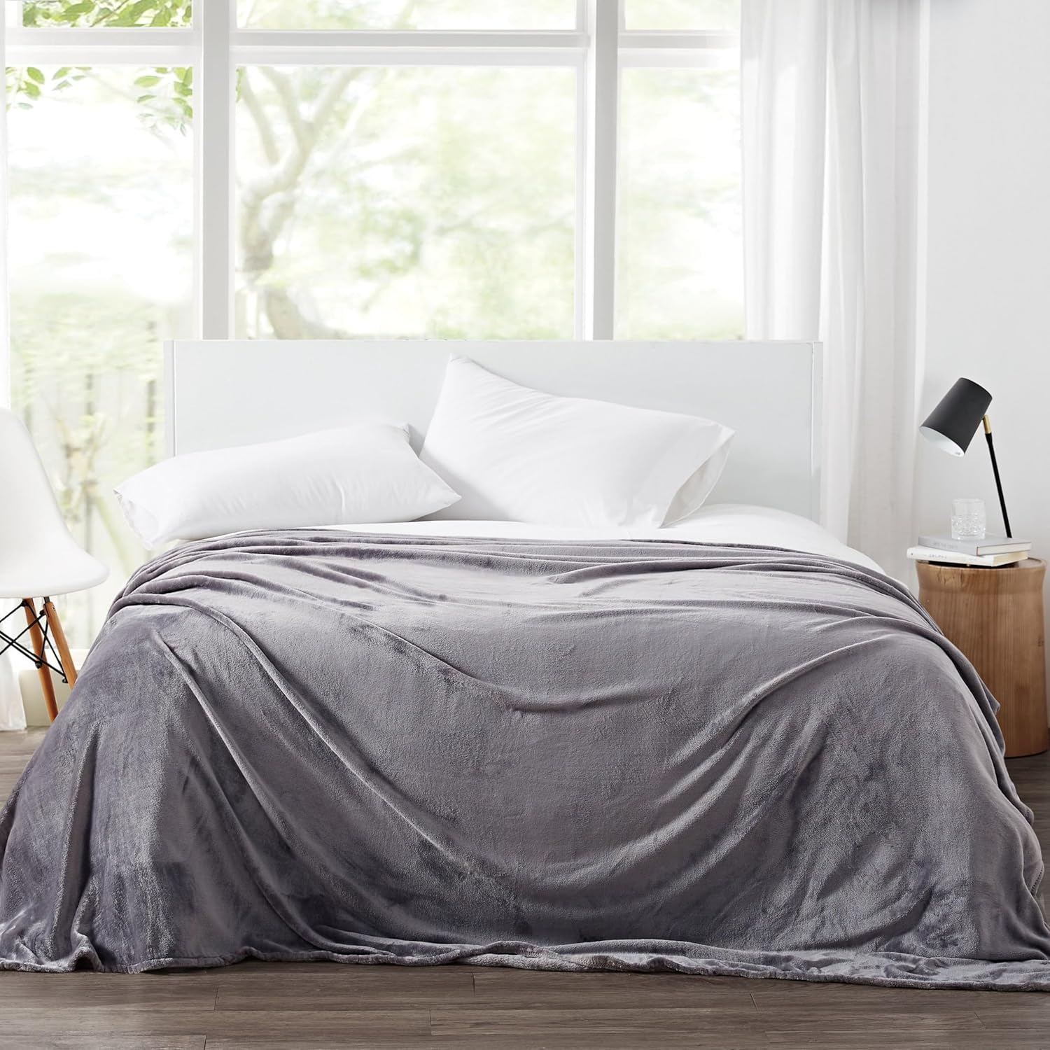 Cannon Full/Queen Solid Plush Blanket Gray: Cozy Polyester, Machine Washable, All Ages Comfort