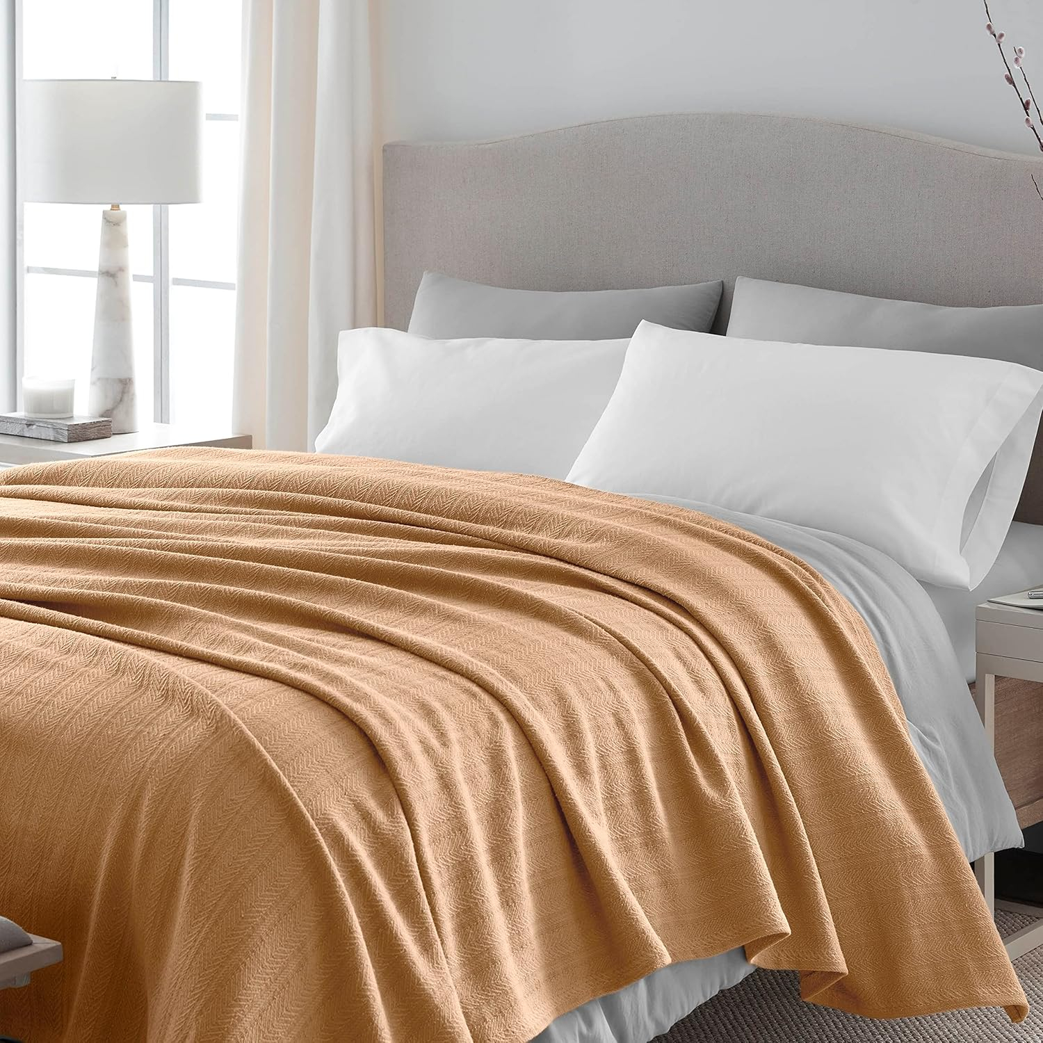 Woven Tan Cotton Twin Blanket