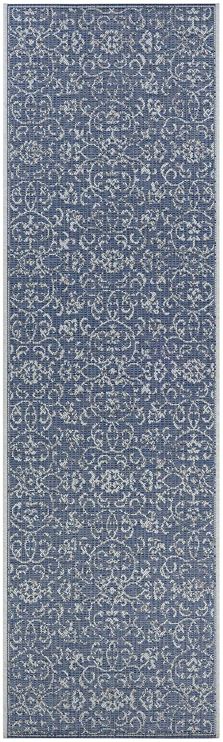 Couristan Monte Carlo Summer Vines Indoor / Outdoor Area Rug, Navy-Ivory, 2'3" x 11'9" Runner