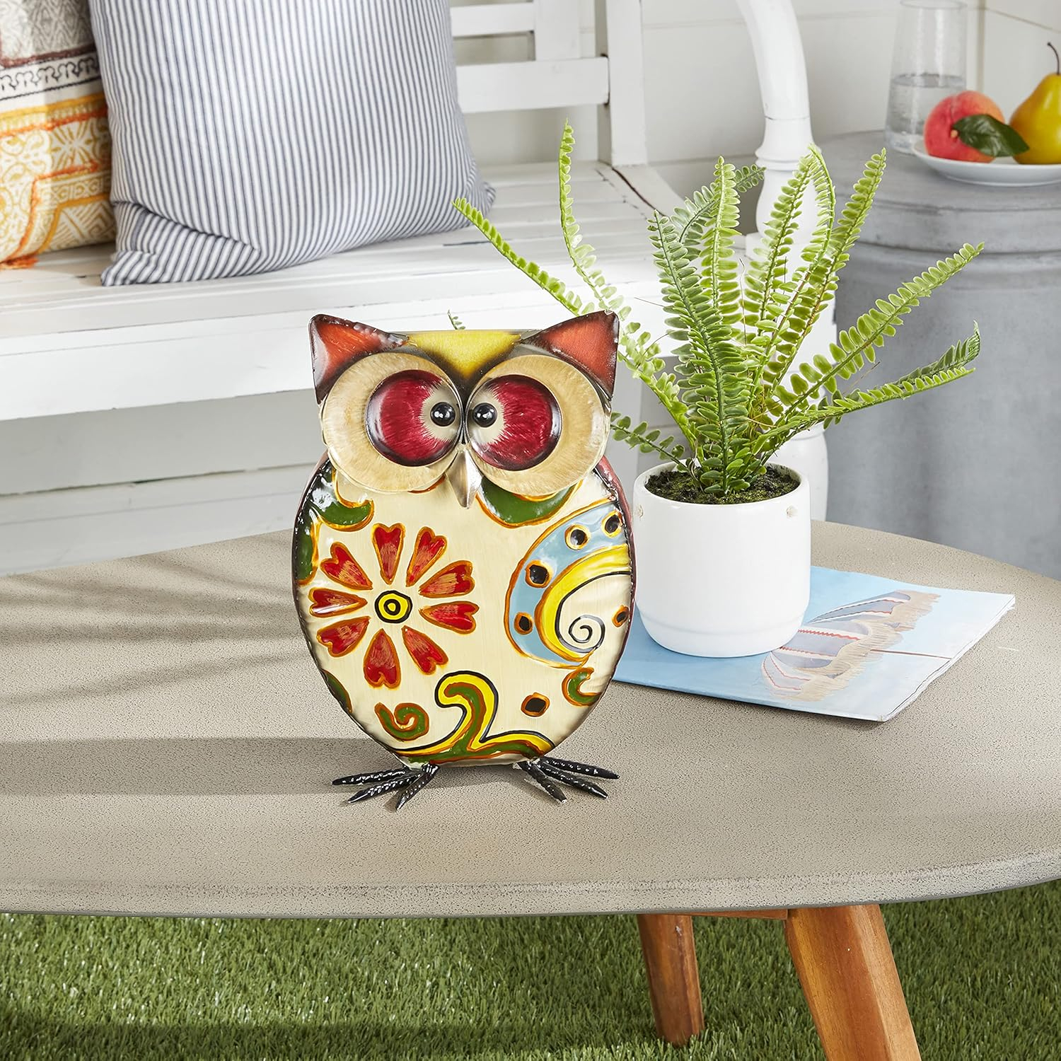 DecMode 11" Indoor Outdoor Owl Garden Sculpture with Floral Pattern