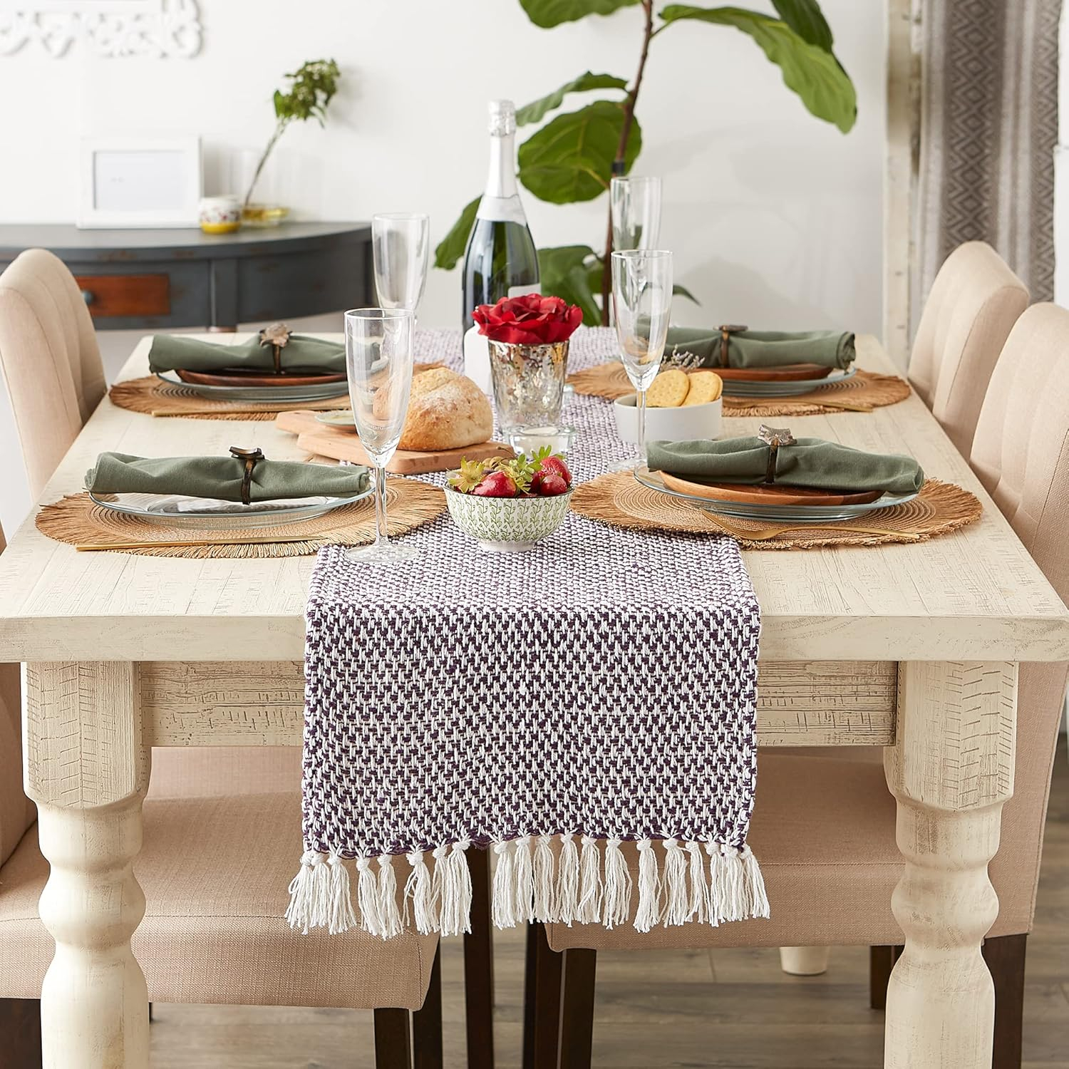 DII Textured Cotton Table Runner, Eggplant, 15"W x 72"L