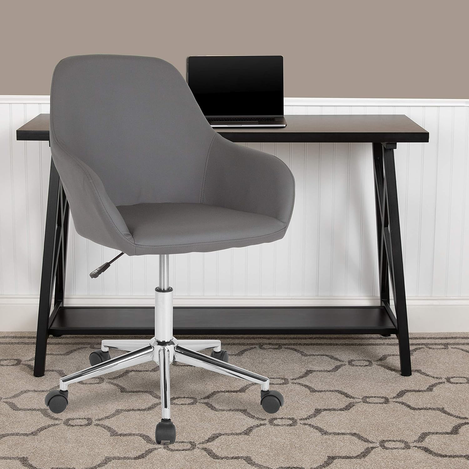 Flash Furniture Cortana Home and Office Mid-Back Chair in Gray LeatherSoft