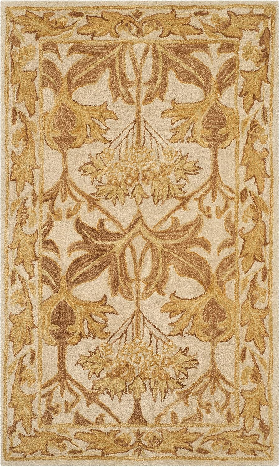 Handmade Tufted Beige and Gold Wool Rectangular Rug
