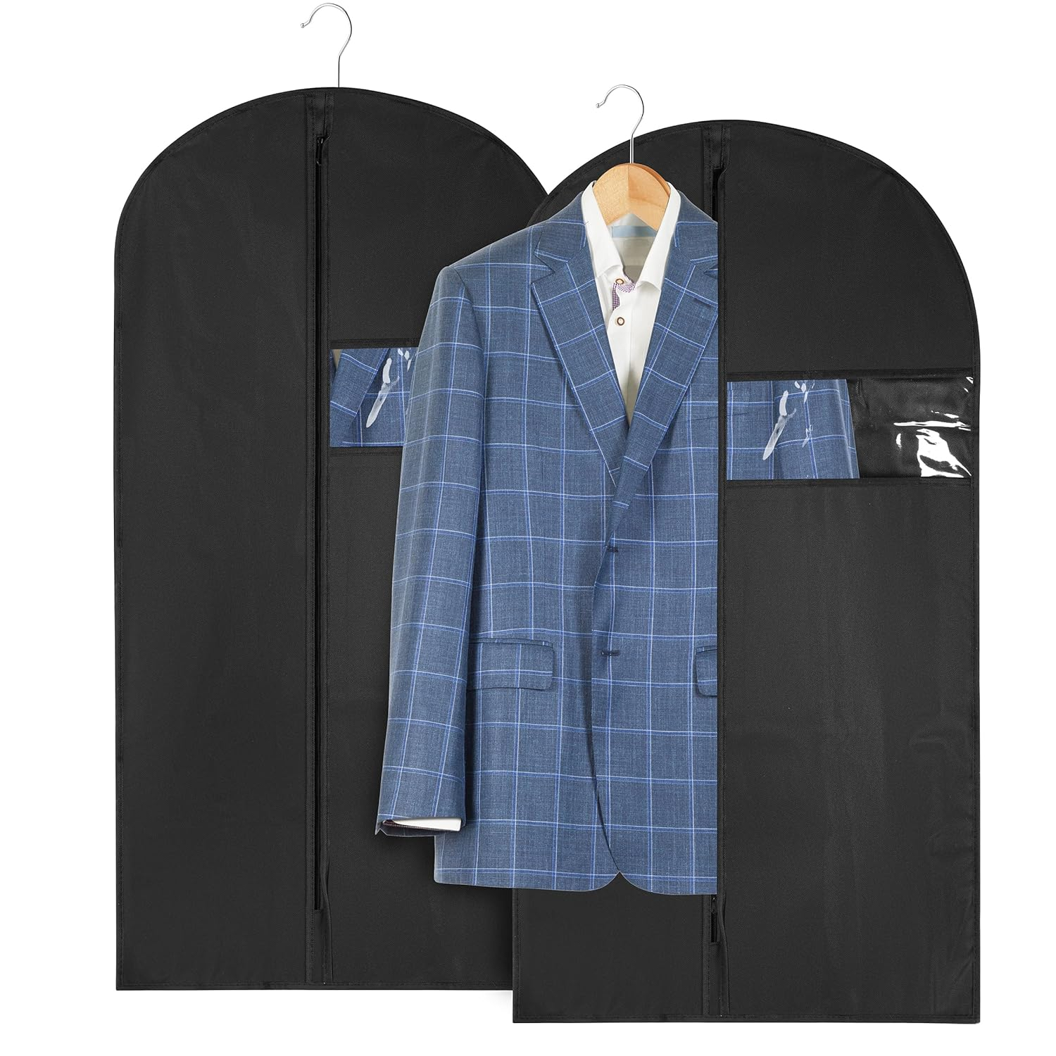 Fabric Garment Bag 42 Inch - Pack of 2 Hanging Clothing Storage Bags for Closet or Travel - Suit, Dress, Gown & Coat Protector with Zipper & Window - Dust Free Garment Covers