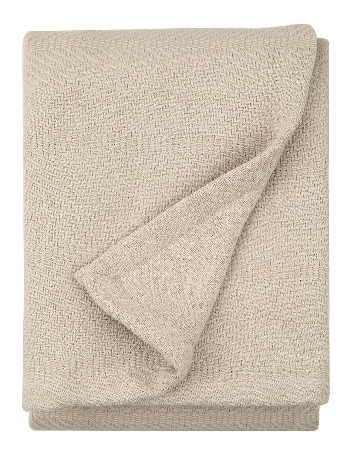 Sticky Toffee Lightweight 100% Cotton Throw Blanket, 50x60 in, Warm, Soft, Herringbone Weave, Boho Farmhouse Style