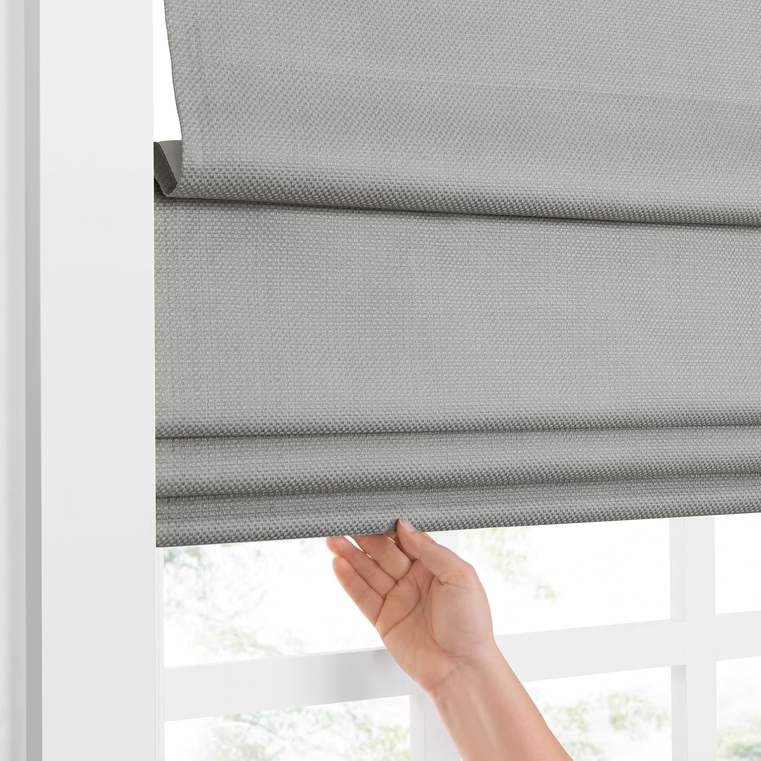 Eclipse Lane Cordless Roman Shades for Windows, Room Darkening, 33 in Wide x 64 in Long, Noise Reducing and Energy Efficient Window Treatments for Living Room, Bedroom or Office, Grey