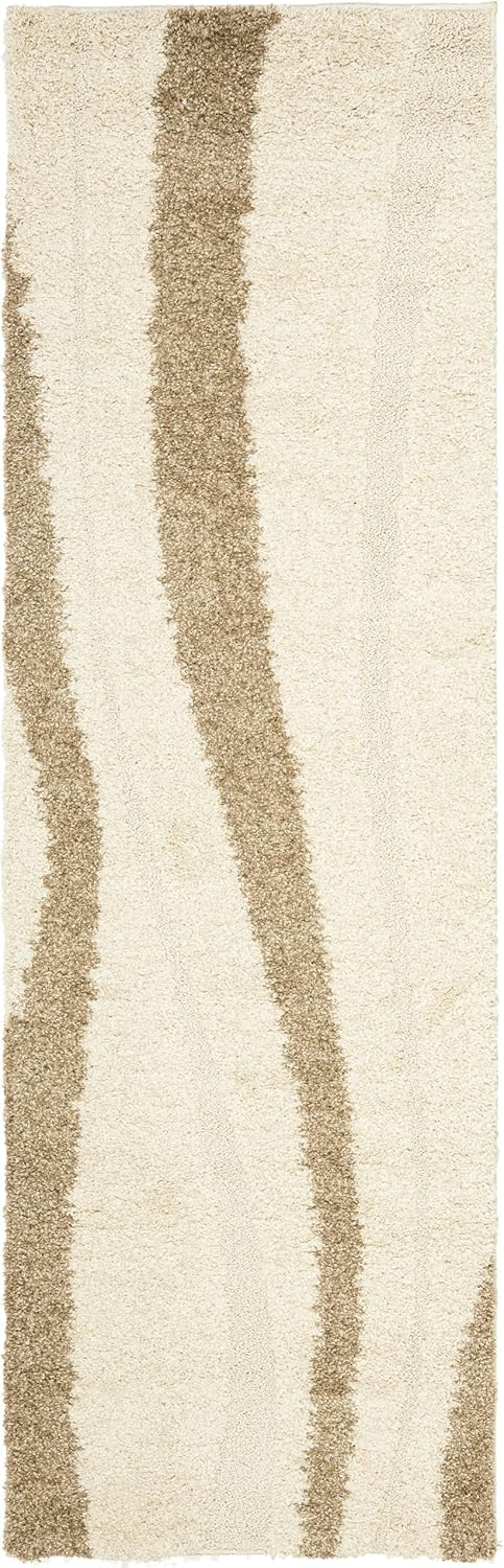 SAFAVIEH Florida Ellen Abstract Shag Runner Rug, Cream/Dark Brown, 2'3" x 8'