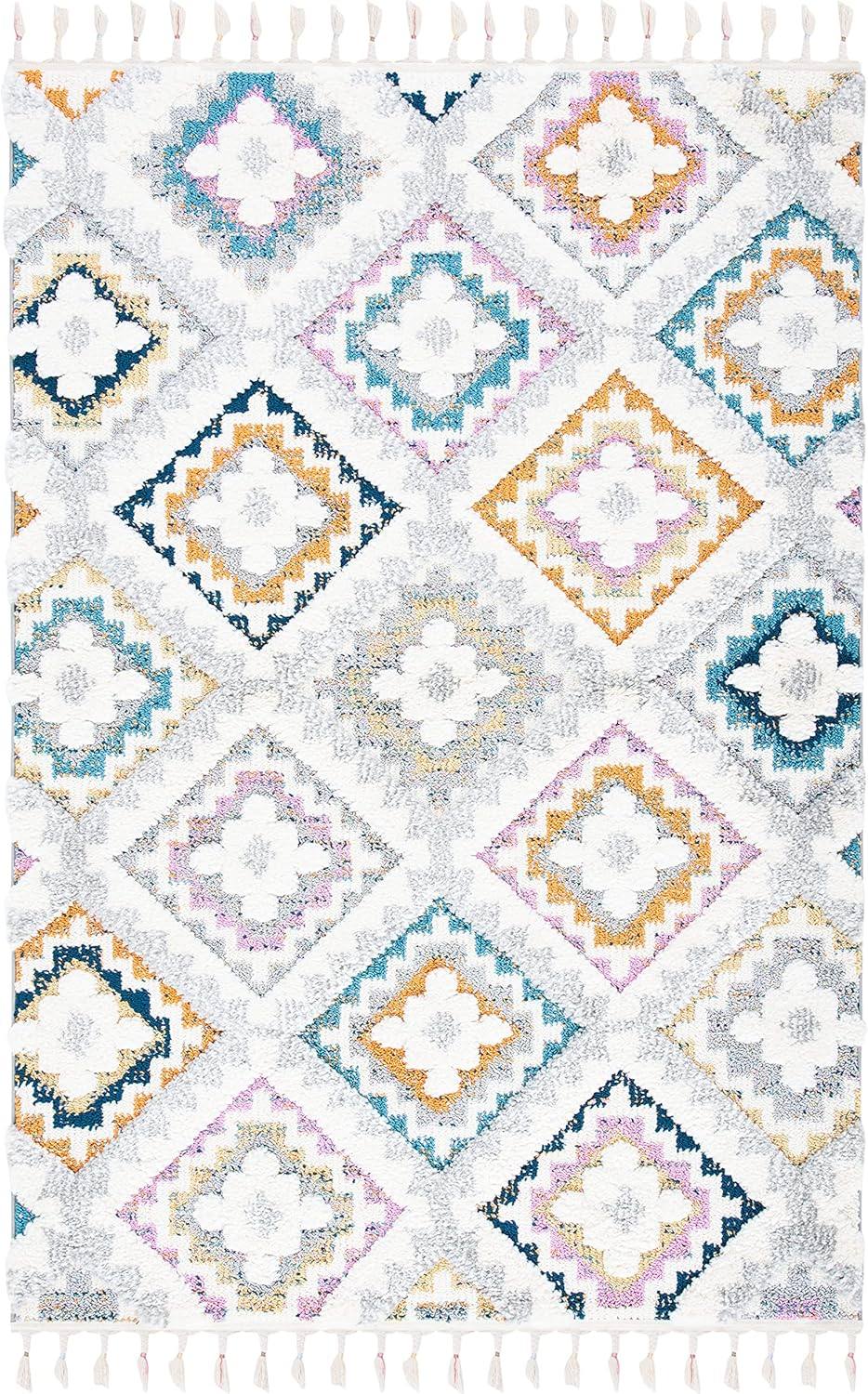 SAFAVIEH Moroccan Fringe Amelia Southwestern Shag Area Rug, Grey/Ivory, 9' x 12'