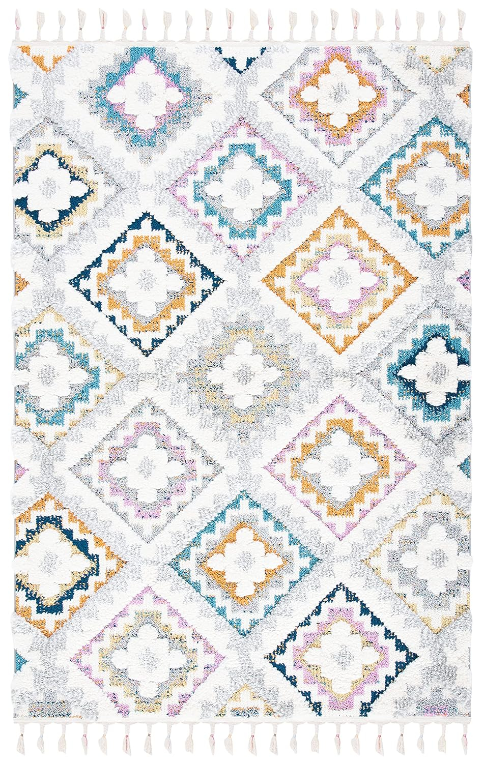 SAFAVIEH Moroccan Fringe Amelia Southwestern Shag Area Rug, Grey/Ivory, 9' x 12'