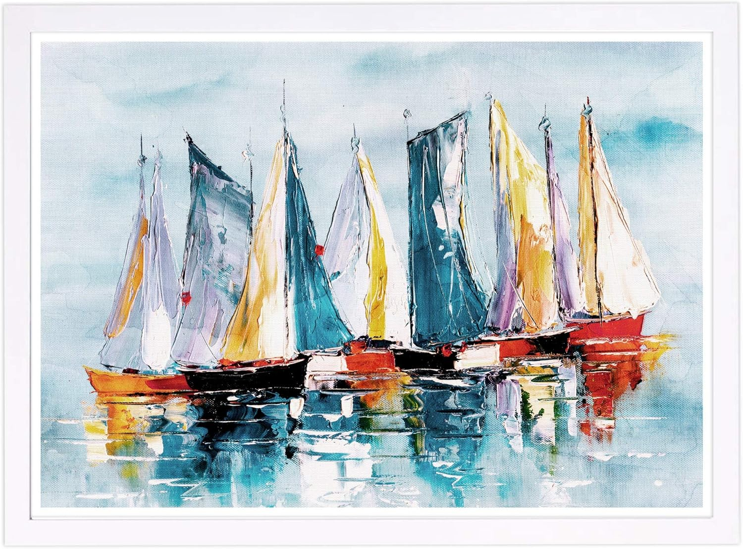 Wynwood Studio 'Beautiful Boat Day' Nautical and Coastal Framed Wall Art Print - Blue, Orange