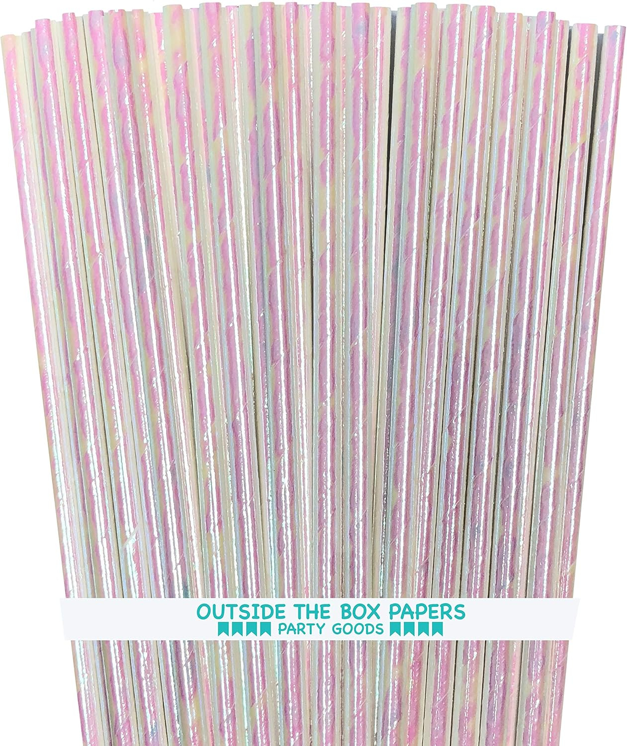 100 White Iridescent Paper Straws