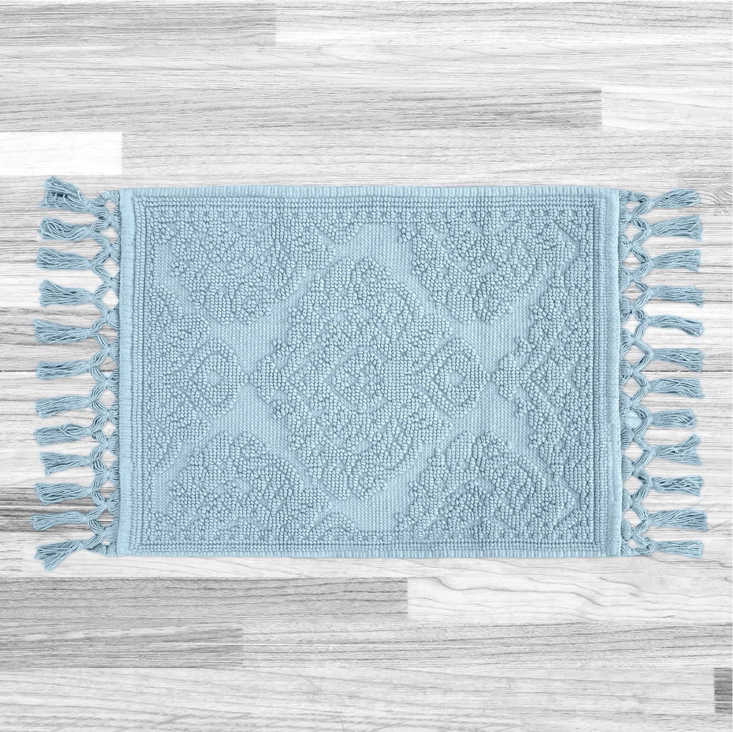 Jean Pierre Ricardo Cotton Fringe 21 x 34 in. Bath Rug, Light Blue