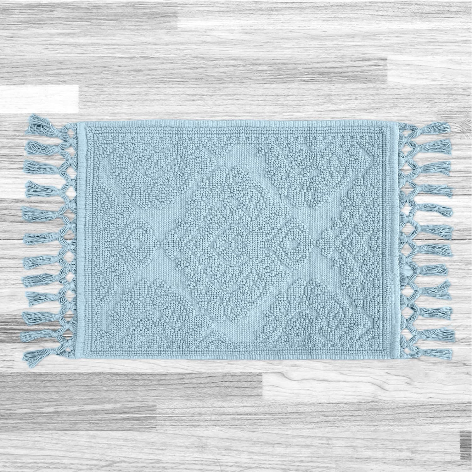 Jean Pierre Ricardo Cotton Fringe 21 x 34 in. Bath Rug, Light Blue