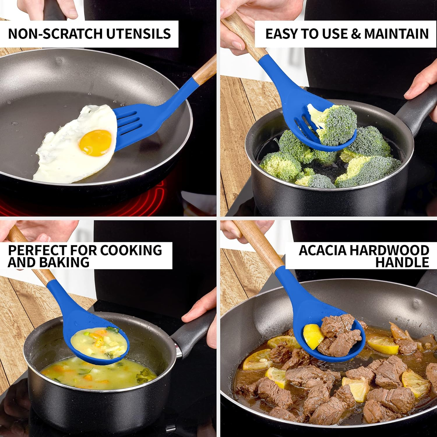 Zulay Kitchen Zulay Kitchen 5 Piece Silicone Utensils Set With Authentic Acacia Wood Handles
