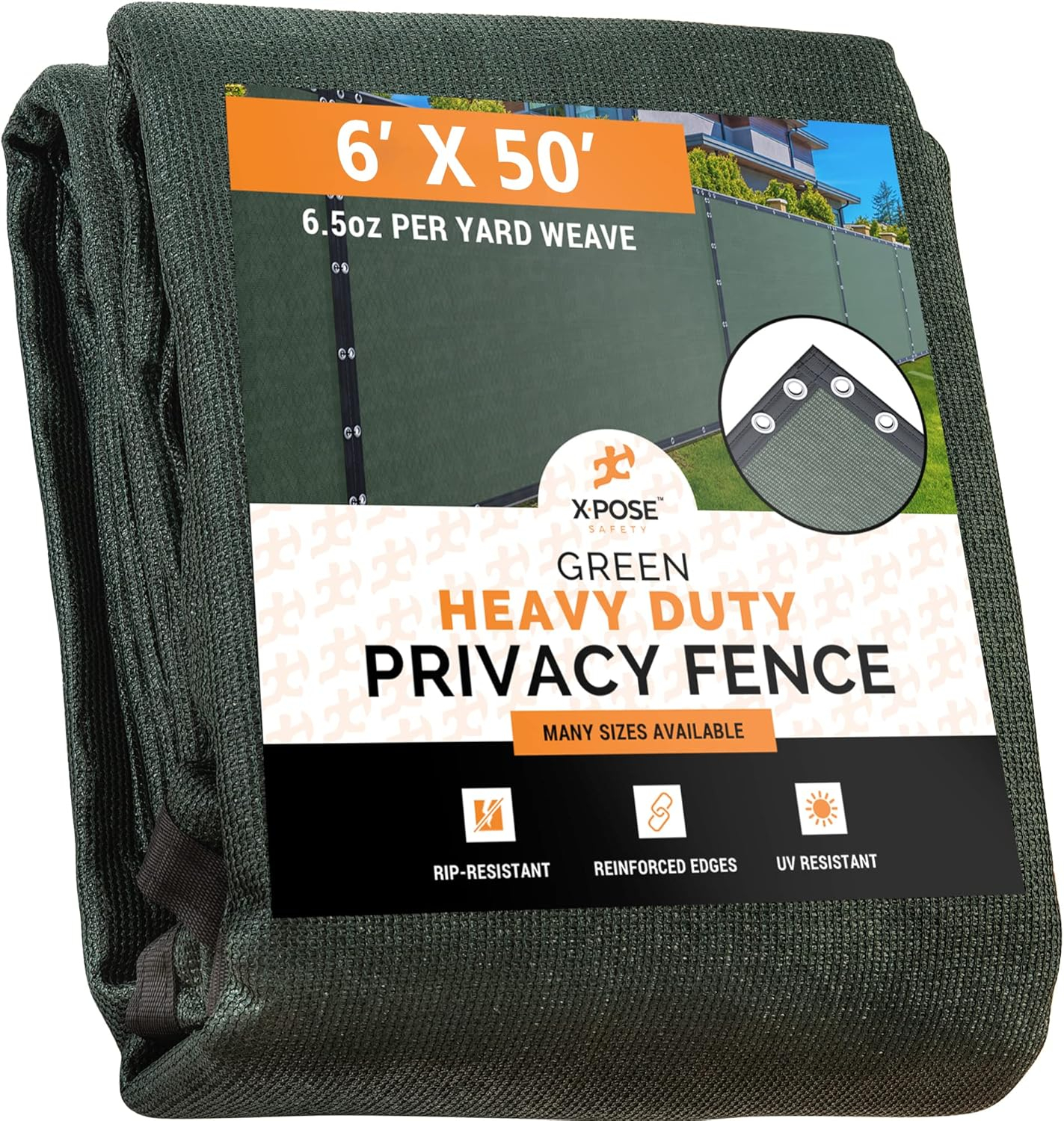 Xpose Safety Heavy Duty Privacy Screen Fence - 6’ x 50’ Green - 90% Visibility and UV Blocking - Easy Installation, Breathable Mesh for Yard, Garden, Greenhouse, Plant Nursery, Pet Kennel, Dog Run