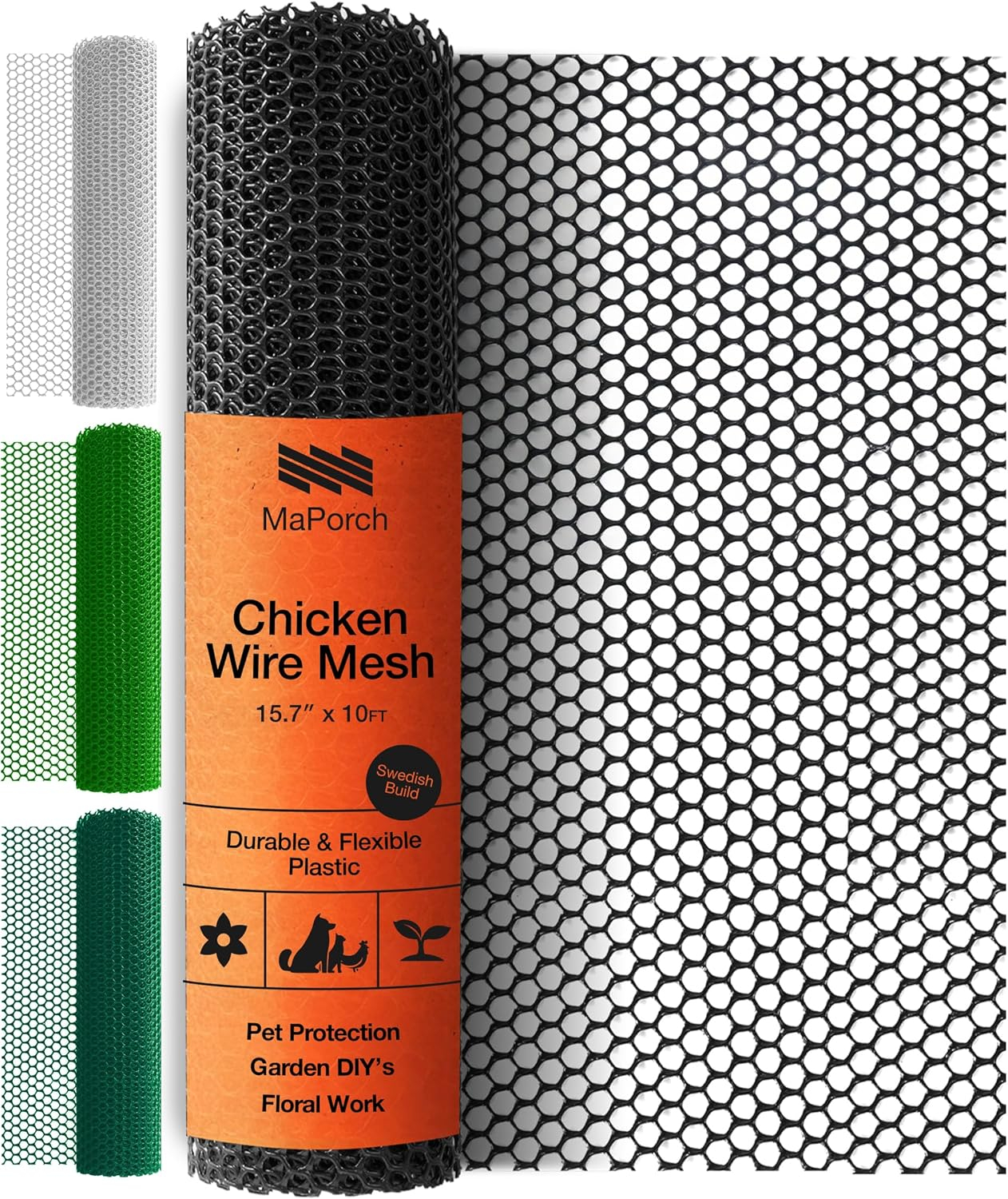 Black Plastic Chicken Wire Mesh Fence 15.7in x 10ft Roll