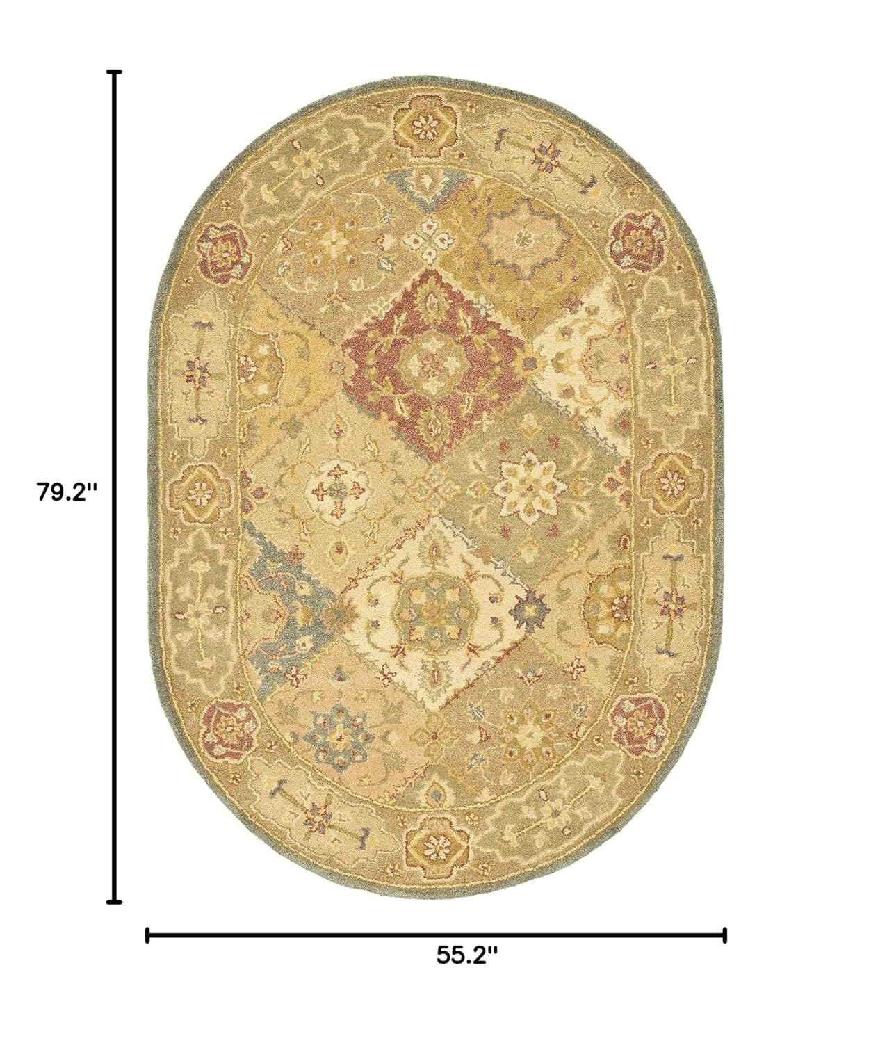 SAFAVIEH Antiquity Augustin Transitional Bordered Wool Area Rug, Multi/Beige, 4'6" x 6'6" Oval