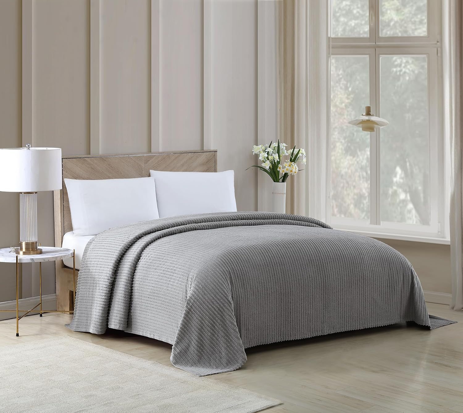 Gray Twin Cotton Channel Chenille Bedspread Set