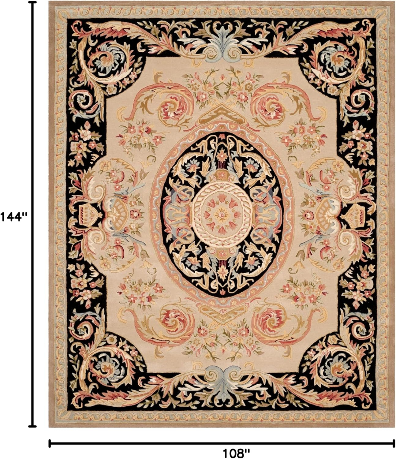 SAFAVIEH Savonnerie Carthach Floral Bordered Wool Area Rug, Ivory/Gold, 9' x 12'