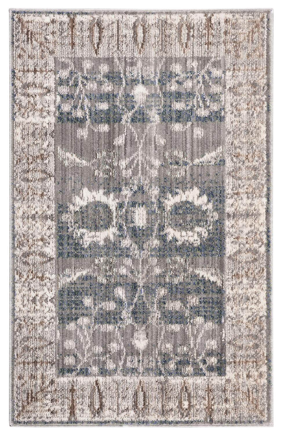 SAFAVIEH Valencia Euanthe Floral Bordered Polyester Area Rug, Dark Grey/Light Grey, 2' x 3'