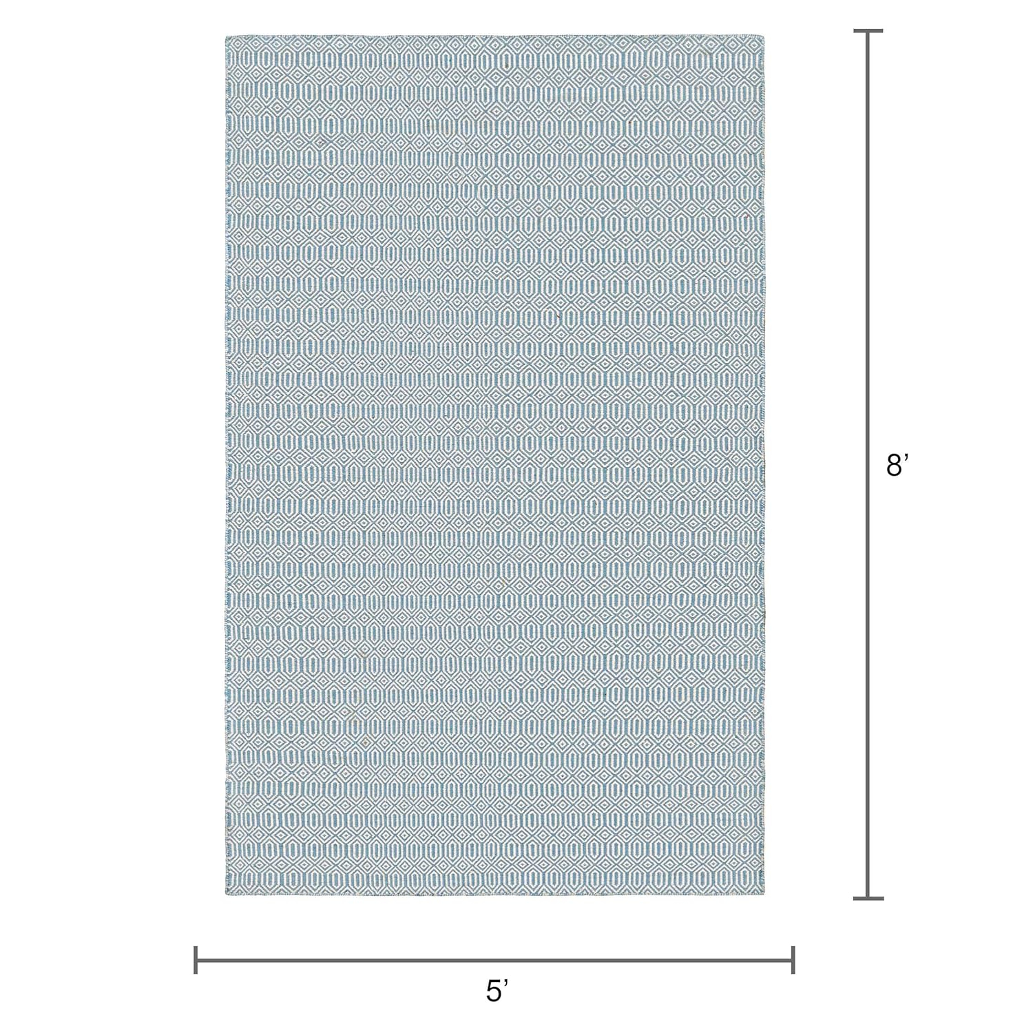 Hand-Woven Denim Blue Rectangular Outdoor Rug, 3' x 5', PET Polyester