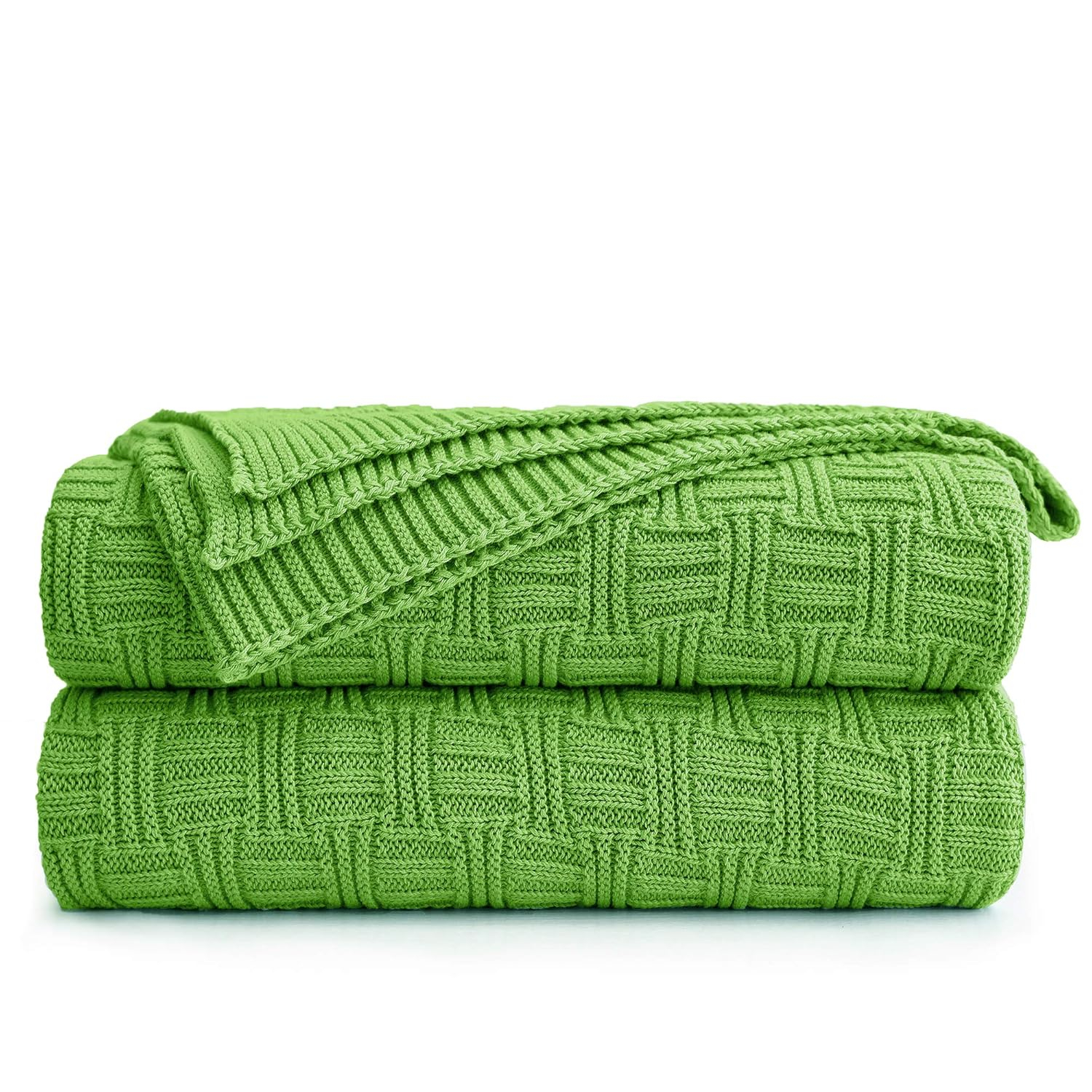 Longhui bedding Cotton Cable Green Knit Throw Blanket for Couch Chairs Bed Beach, Home Decorative Throws Blankets, 50 x 60 Inch, 2.2lb