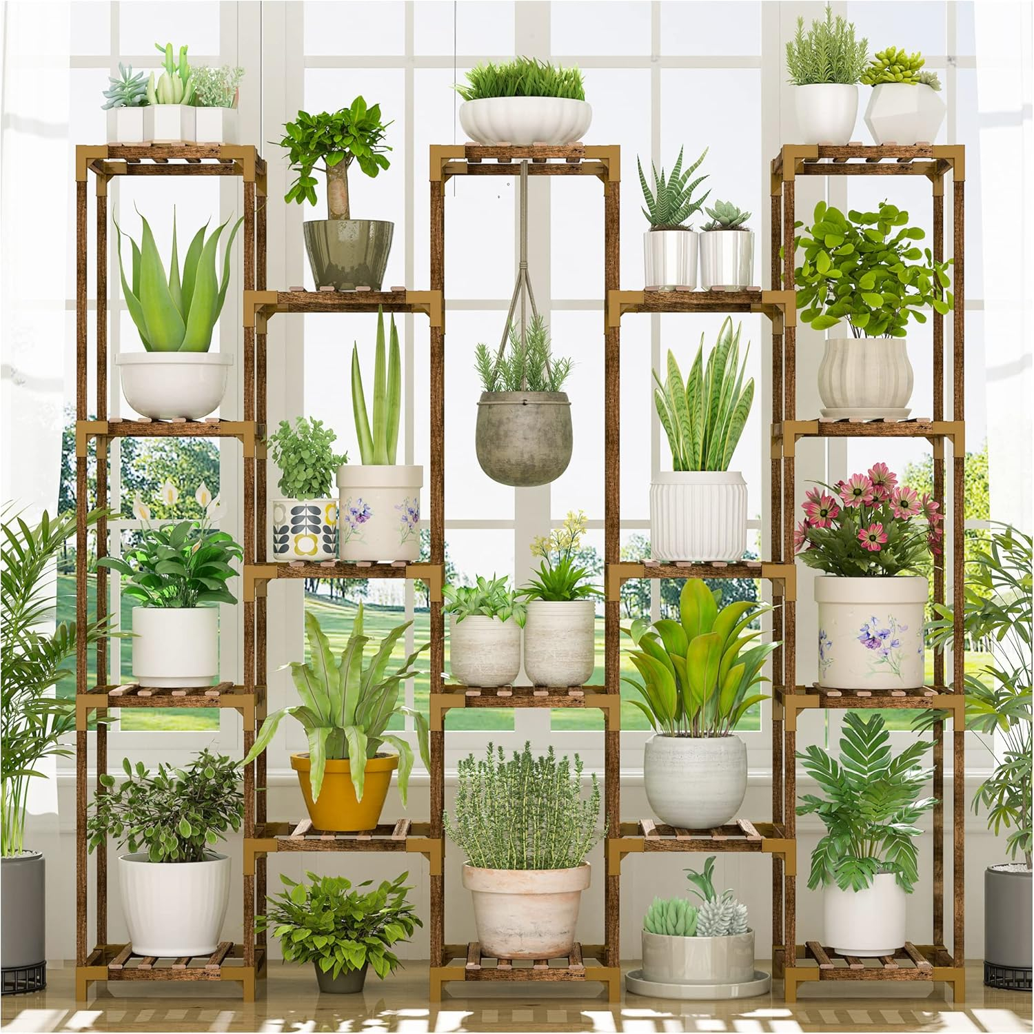 HOMKIRT Plant Stand Indoor Outdoor, 17 Tier Large Tall Plant Shelf for Indoor Plants Multiple, Wood Plant Stand Rack Holder Table for Living Room Garden Patio Window