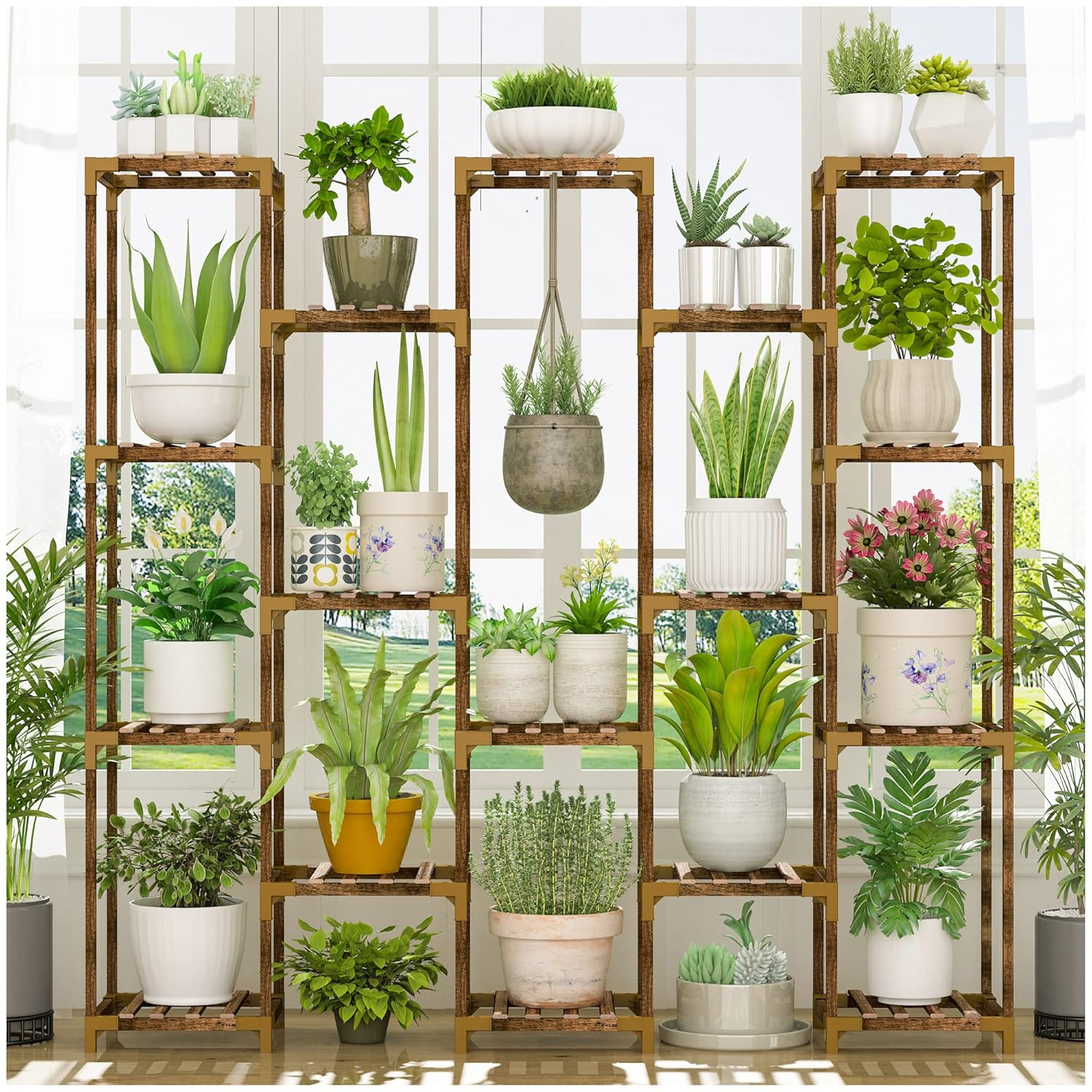 HOMKIRT Plant Stand Indoor Outdoor, 17 Tier Large Tall Plant Shelf for Indoor Plants Multiple, Wood Plant Stand Rack Holder Table for Living Room Garden Patio Window