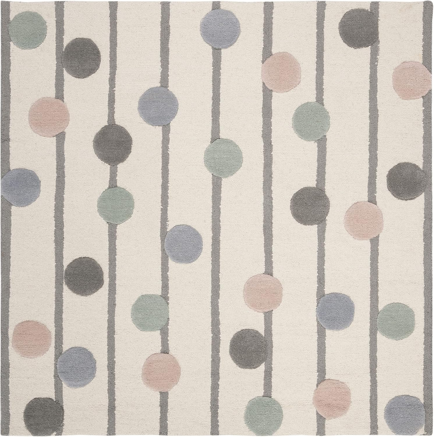 Safavieh  Handmade Kids Ganka Dotted Stripe Wool Rug 5'  x  5' 5' x 8',5' Square Indoor,Handmade Kids Room,Bedroom,Dining Room Square