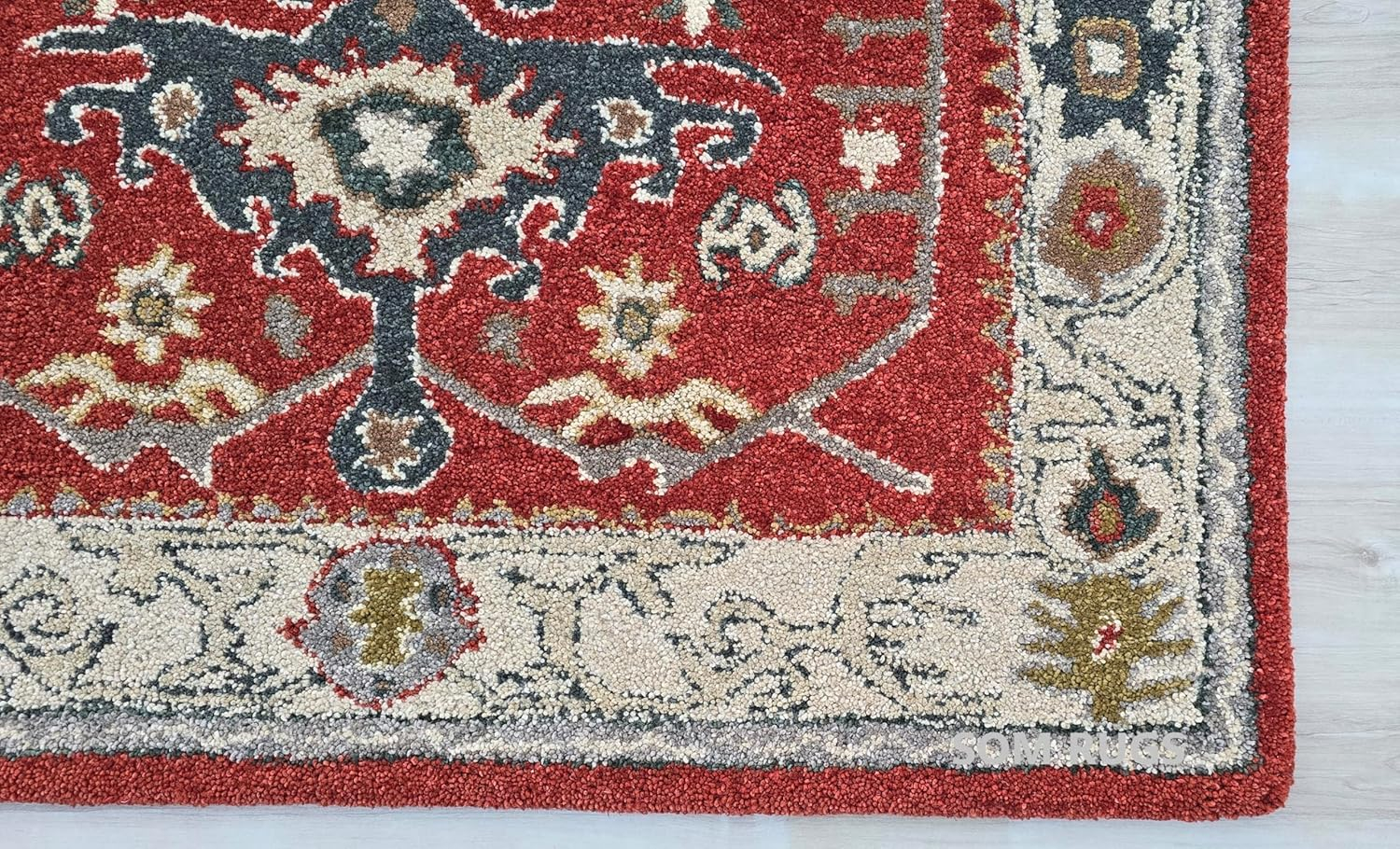 Traditional Vintage Channing Handmade Tufted 100% Wool Area Rugs & Carpet Bedroom Living Room Dining Room Luxury Home (Red, 9x12 Feet)